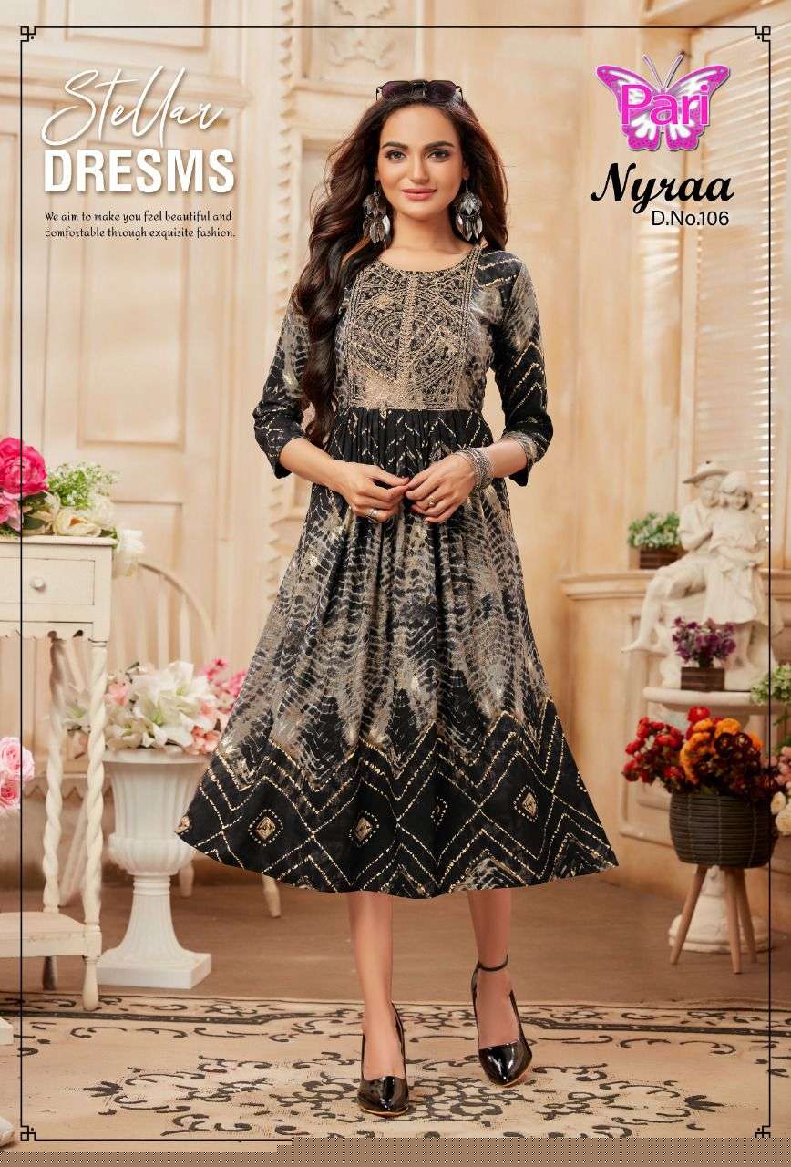 NYRAA BY PARI 101 TO 108 SERIES BEAUTIFUL STYLISH FANCY COLORFUL CASUAL WEAR & ETHNIC WEAR RAYON PRINTS KURTIS AT WHOLESALE PRICE