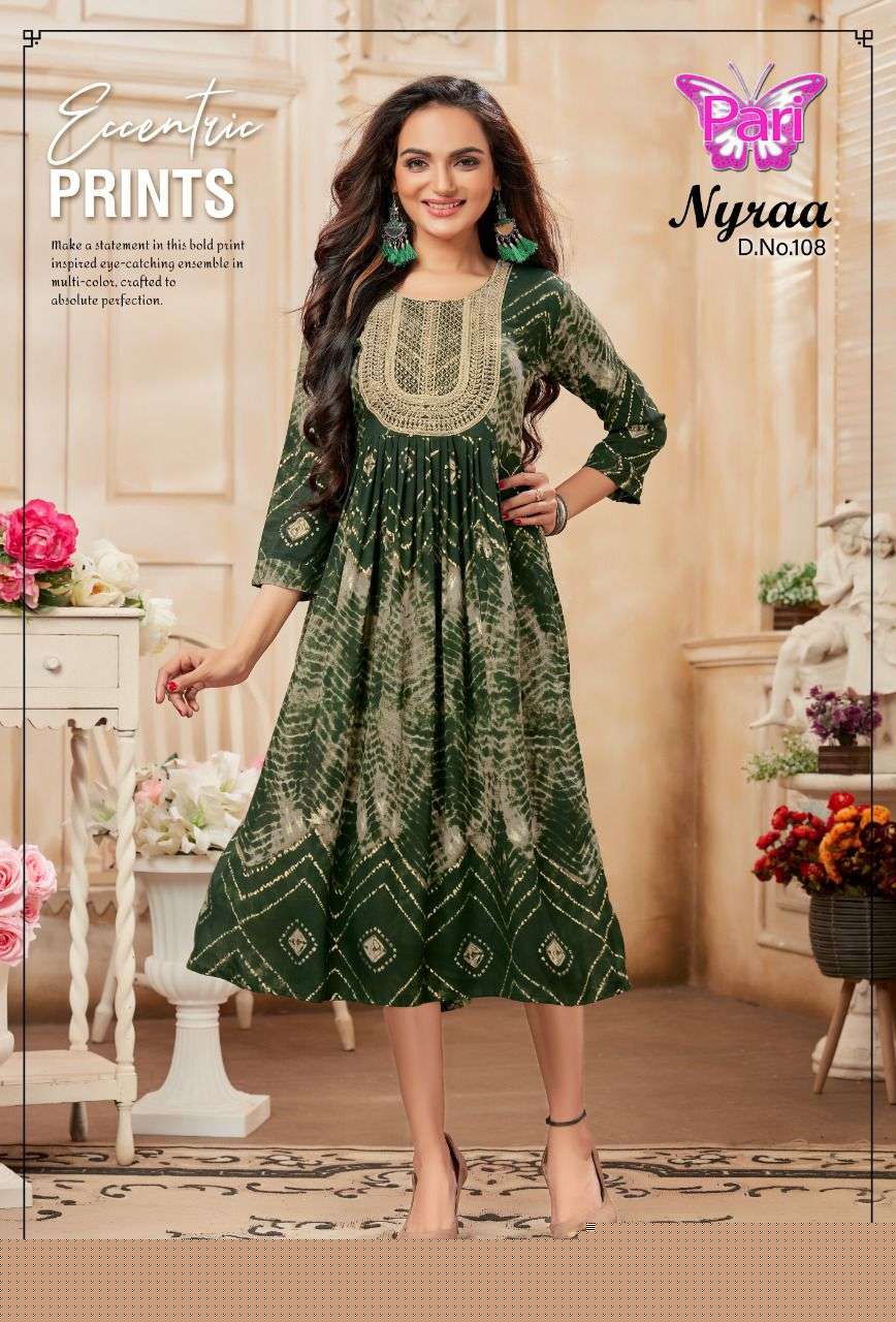 NYRAA BY PARI 101 TO 108 SERIES BEAUTIFUL STYLISH FANCY COLORFUL CASUAL WEAR & ETHNIC WEAR RAYON PRINTS KURTIS AT WHOLESALE PRICE