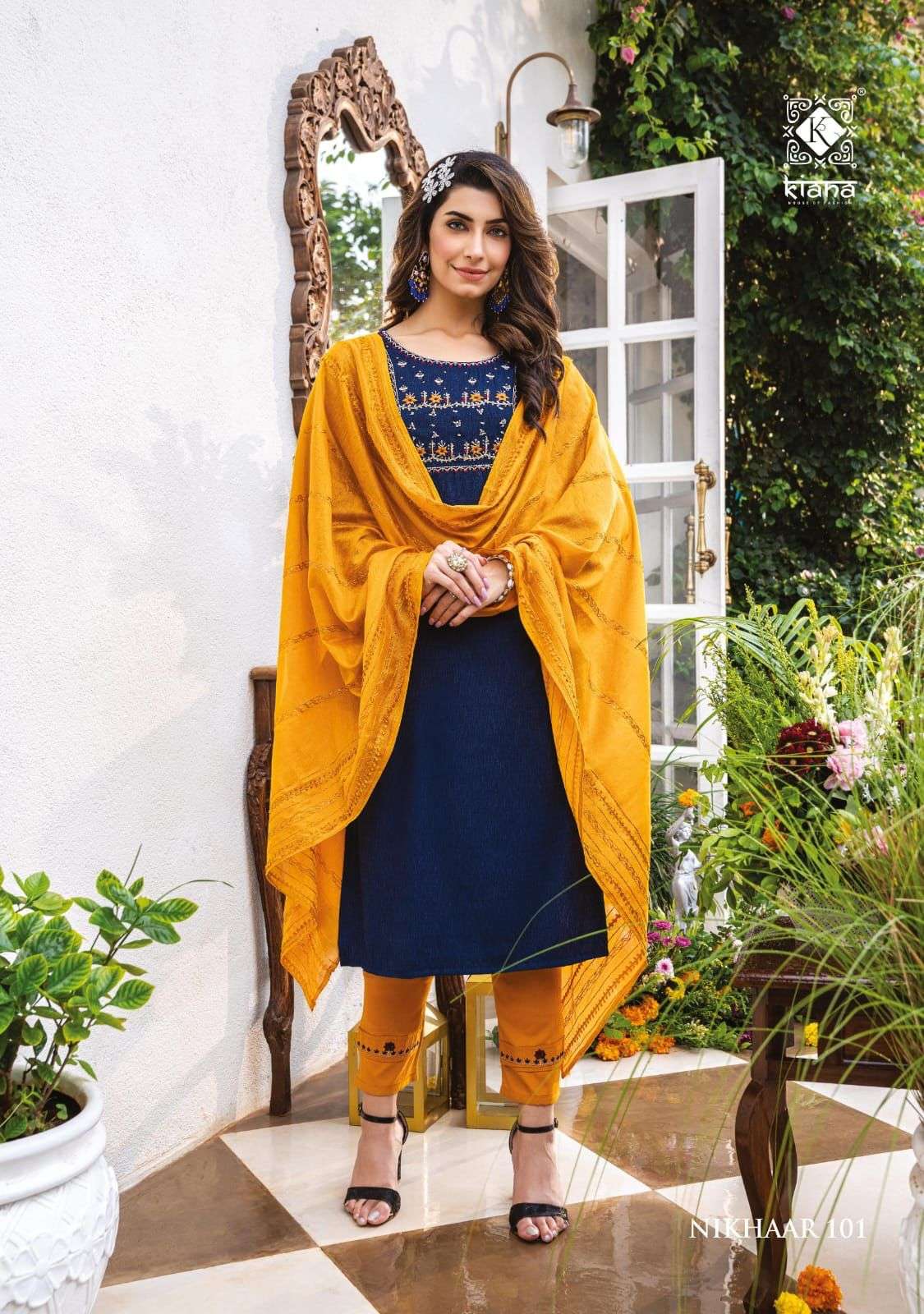 NIKHAAR BY KIANA 101 TO 105 SERIES BEAUTIFUL SUITS COLORFUL STYLISH FANCY CASUAL WEAR & ETHNIC WEAR HEAVY VISCOSE MUSLIN DRESSES AT WHOLESALE PRICE