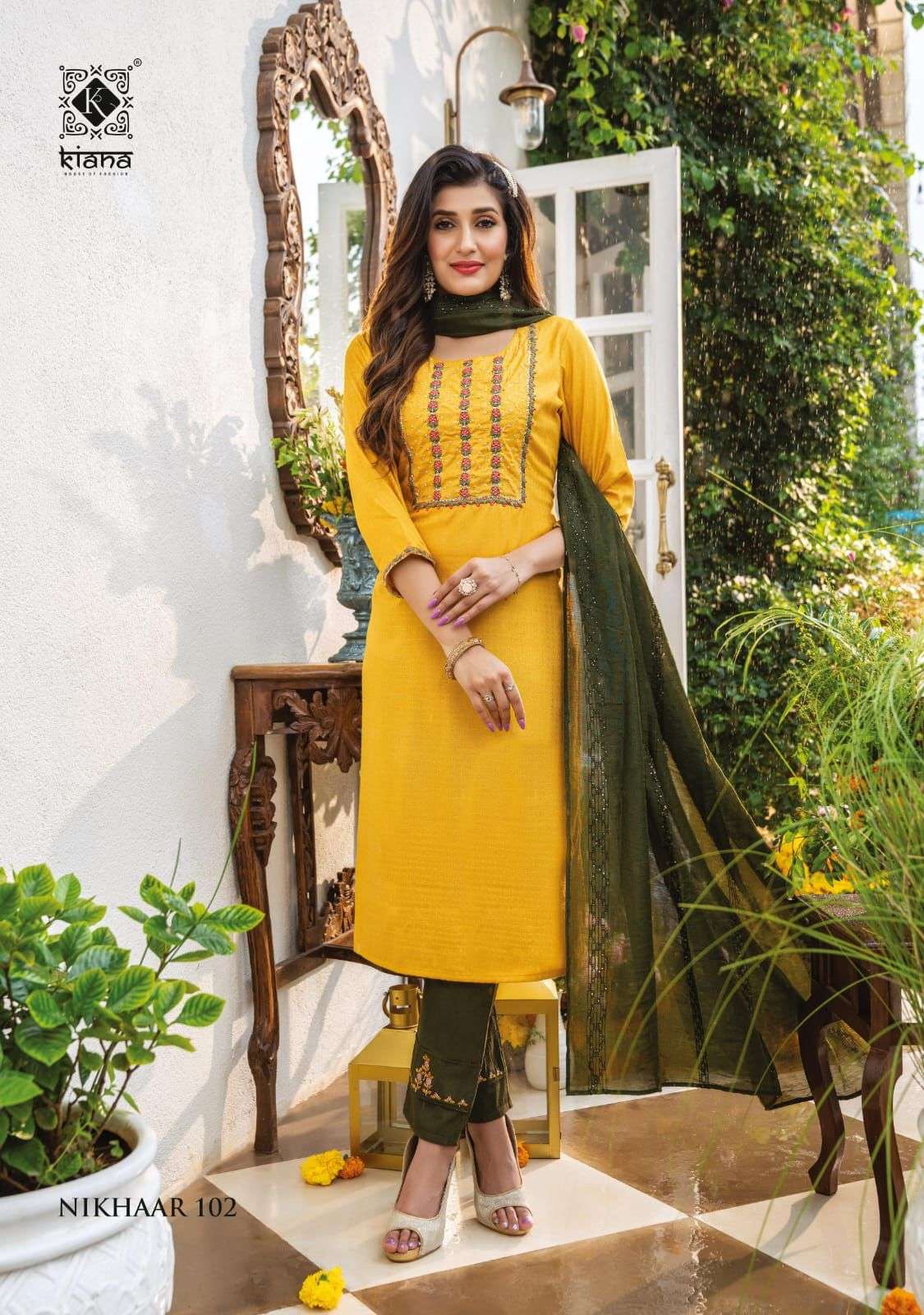 NIKHAAR BY KIANA 101 TO 105 SERIES BEAUTIFUL SUITS COLORFUL STYLISH FANCY CASUAL WEAR & ETHNIC WEAR HEAVY VISCOSE MUSLIN DRESSES AT WHOLESALE PRICE
