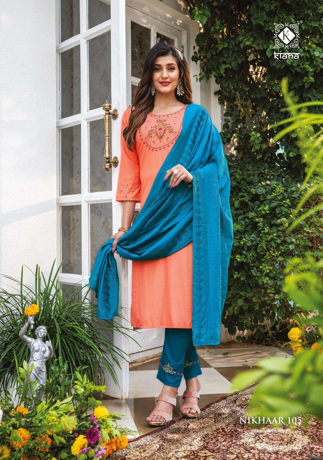 NIKHAAR BY KIANA 101 TO 105 SERIES BEAUTIFUL SUITS COLORFUL STYLISH FANCY CASUAL WEAR & ETHNIC WEAR HEAVY VISCOSE MUSLIN DRESSES AT WHOLESALE PRICE