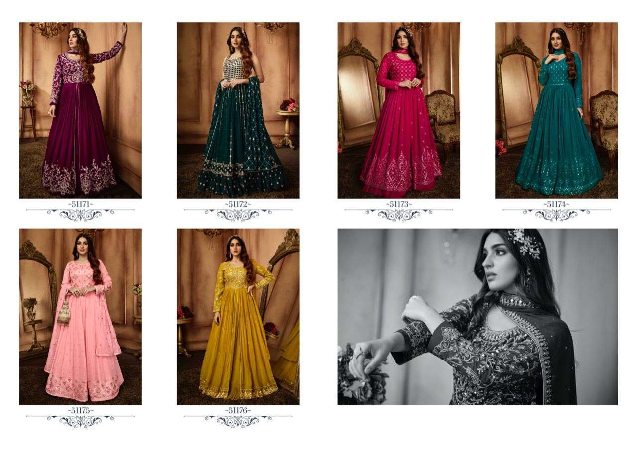 ZARA BY FIONA 51171 TO 51176 SERIES BEAUTIFUL STYLISH FANCY COLORFUL CASUAL WEAR & ETHNIC WEAR GEORGETTE EMBROIDERED GOWNS WITH DUPATTA AT WHOLESALE PRICE