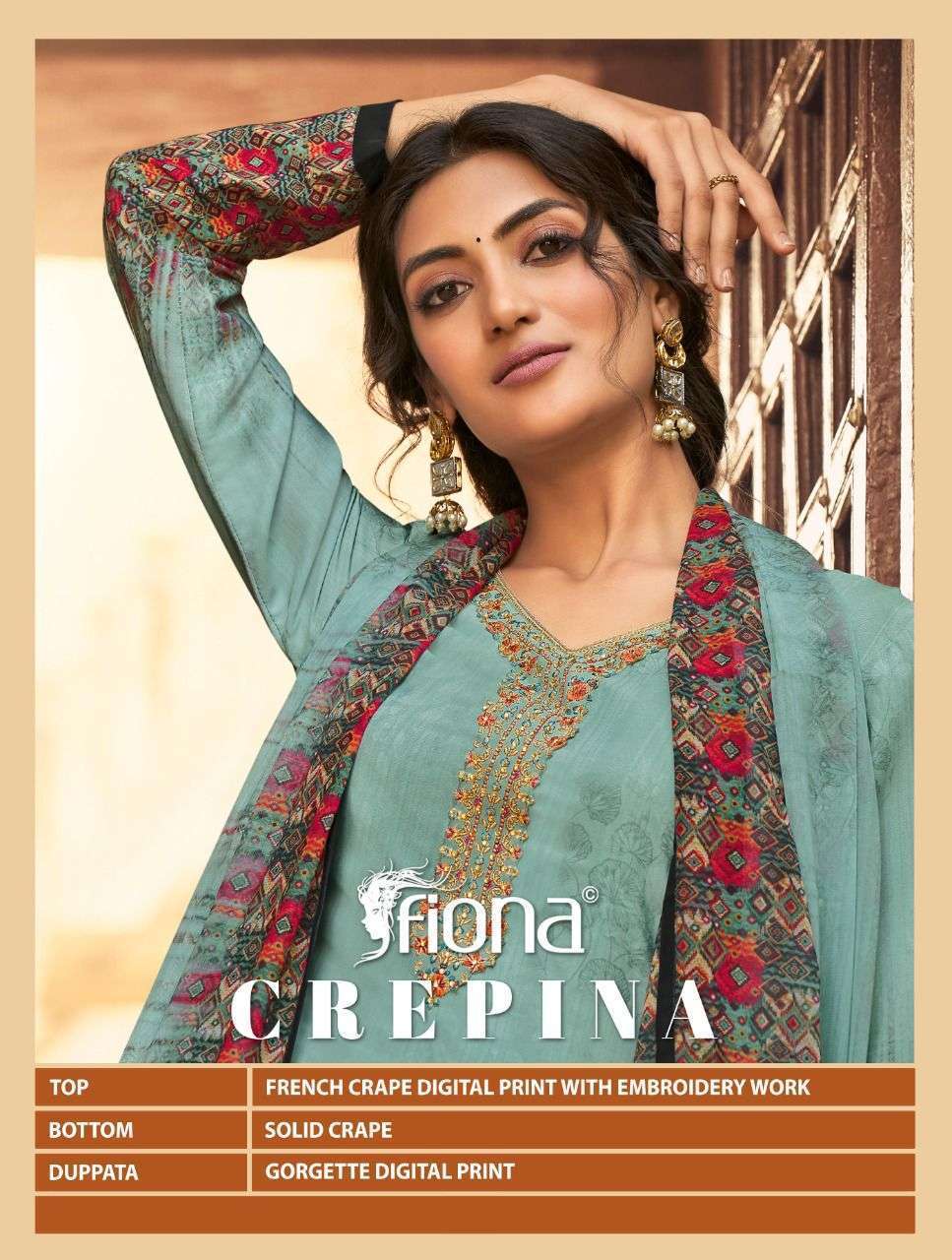 CREPINA BY FIONA 23081 TO 23087 SERIES BEAUTIFUL SUITS COLORFUL STYLISH FANCY CASUAL WEAR & ETHNIC WEAR CREPE EMBROIDERED DRESSES AT WHOLESALE PRICE
