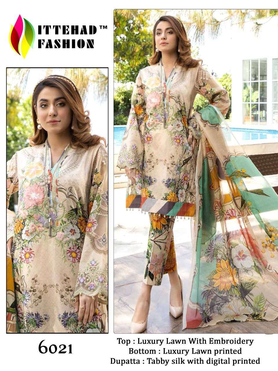 ITTEHAD LAWN BY ITTEHAD FASHION 6021 TO 6022 SERIES BEAUTIFUL PAKISTANI SUITS COLORFUL STYLISH FANCY CASUAL WEAR & ETHNIC WEAR LUXURY LAWN DIGITAL PRINT DRESSES AT WHOLESALE PRICE