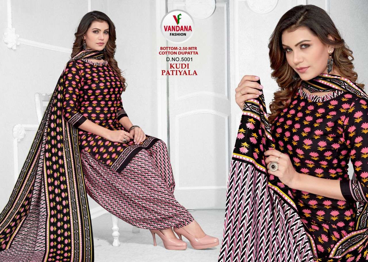 KUDI PATIYALA VOL-5 BY VANDANA 5001 TO 5012 SERIES BEAUTIFUL SUITS COLORFUL STYLISH FANCY CASUAL WEAR & ETHNIC WEAR COTTON PRINT DRESSES AT WHOLESALE PRICE
