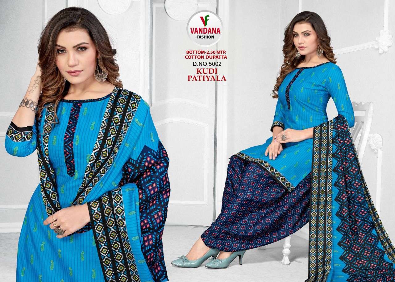 KUDI PATIYALA VOL-5 BY VANDANA 5001 TO 5012 SERIES BEAUTIFUL SUITS COLORFUL STYLISH FANCY CASUAL WEAR & ETHNIC WEAR COTTON PRINT DRESSES AT WHOLESALE PRICE
