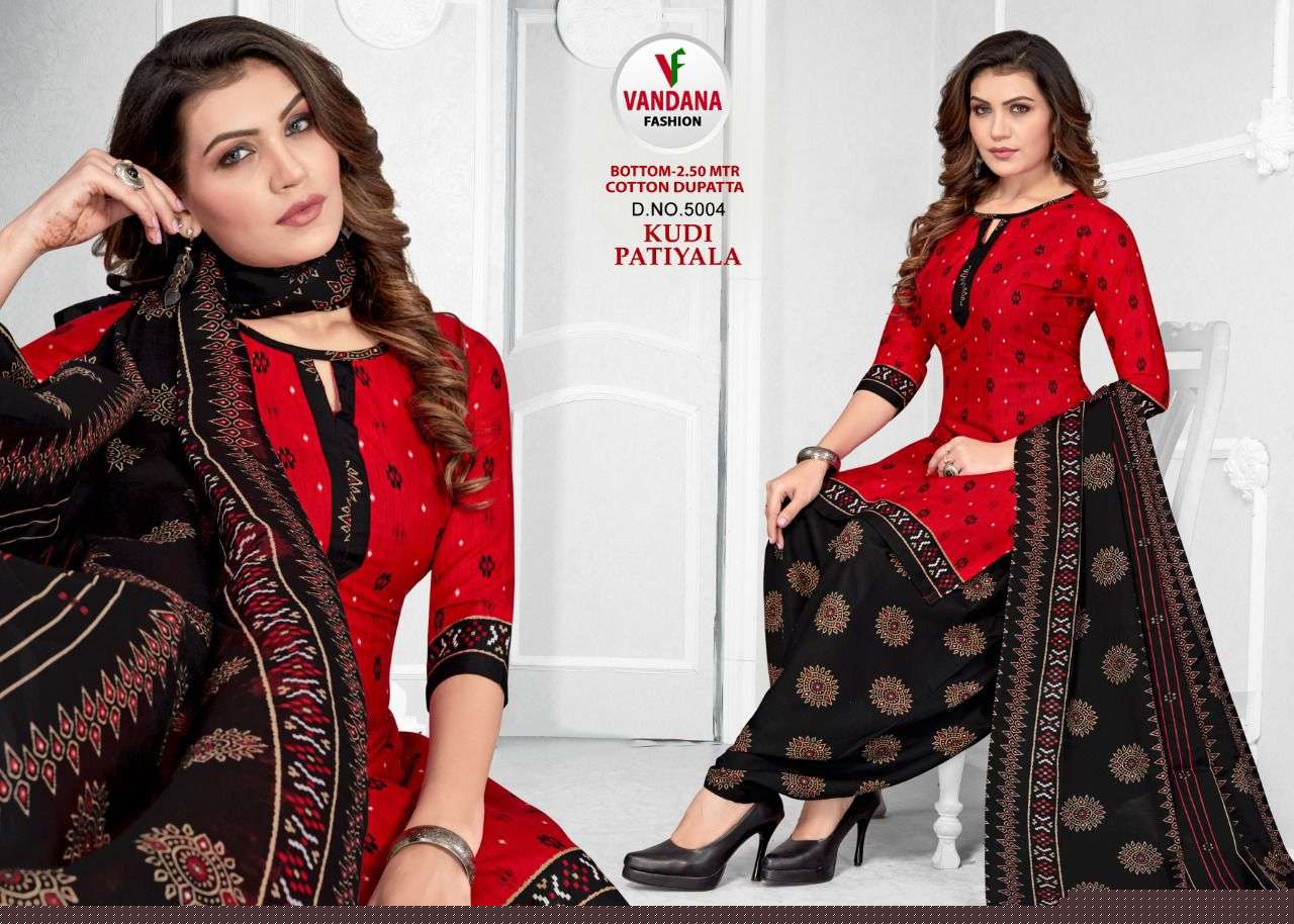 KUDI PATIYALA VOL-5 BY VANDANA 5001 TO 5012 SERIES BEAUTIFUL SUITS COLORFUL STYLISH FANCY CASUAL WEAR & ETHNIC WEAR COTTON PRINT DRESSES AT WHOLESALE PRICE