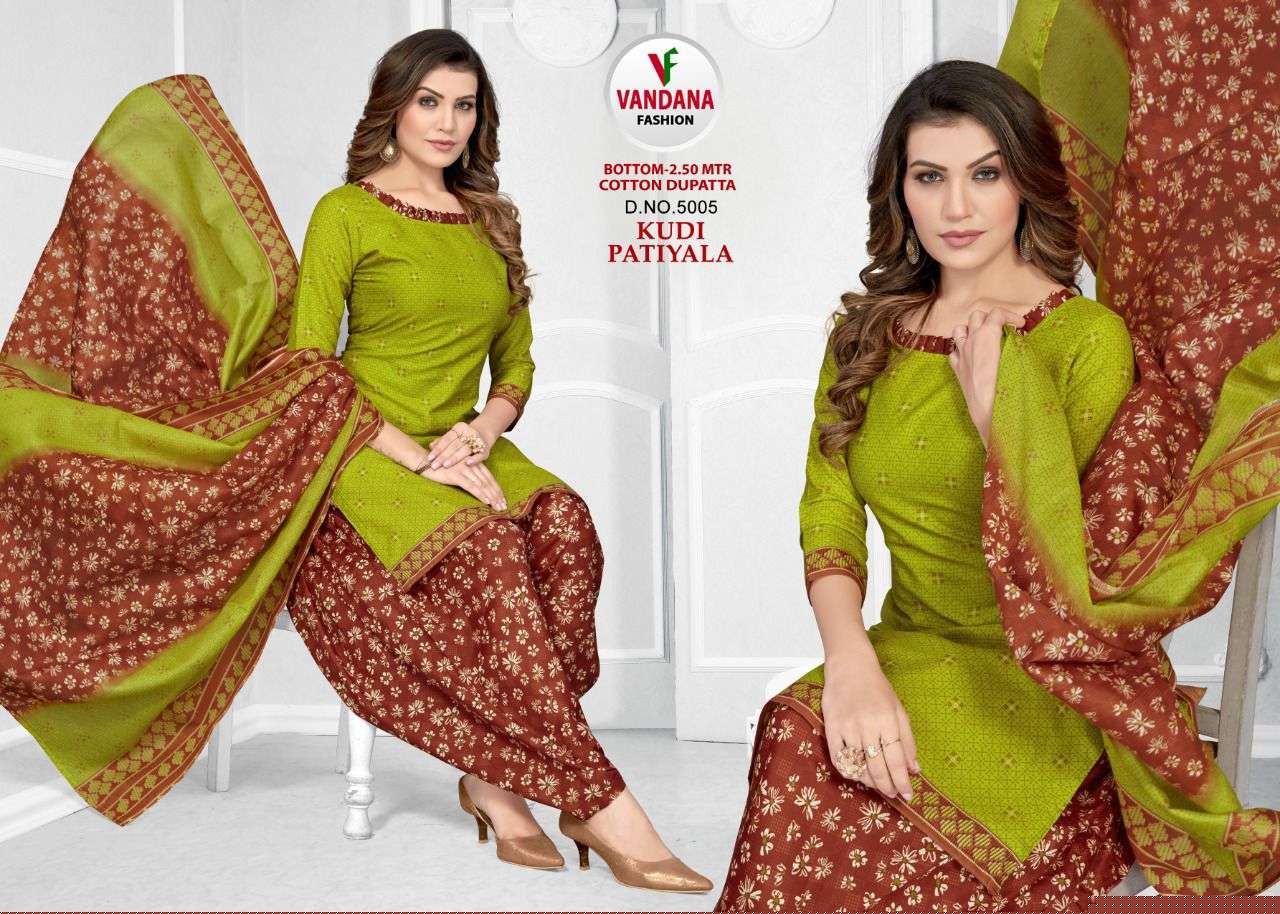 KUDI PATIYALA VOL-5 BY VANDANA 5001 TO 5012 SERIES BEAUTIFUL SUITS COLORFUL STYLISH FANCY CASUAL WEAR & ETHNIC WEAR COTTON PRINT DRESSES AT WHOLESALE PRICE