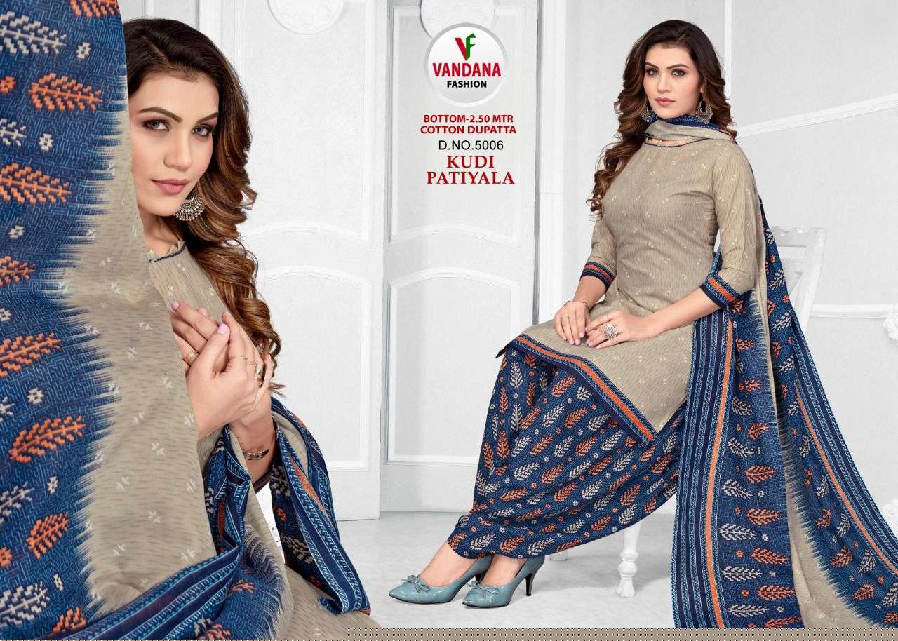 KUDI PATIYALA VOL-5 BY VANDANA 5001 TO 5012 SERIES BEAUTIFUL SUITS COLORFUL STYLISH FANCY CASUAL WEAR & ETHNIC WEAR COTTON PRINT DRESSES AT WHOLESALE PRICE