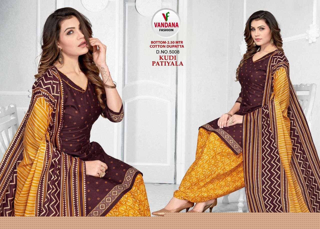 KUDI PATIYALA VOL-5 BY VANDANA 5001 TO 5012 SERIES BEAUTIFUL SUITS COLORFUL STYLISH FANCY CASUAL WEAR & ETHNIC WEAR COTTON PRINT DRESSES AT WHOLESALE PRICE