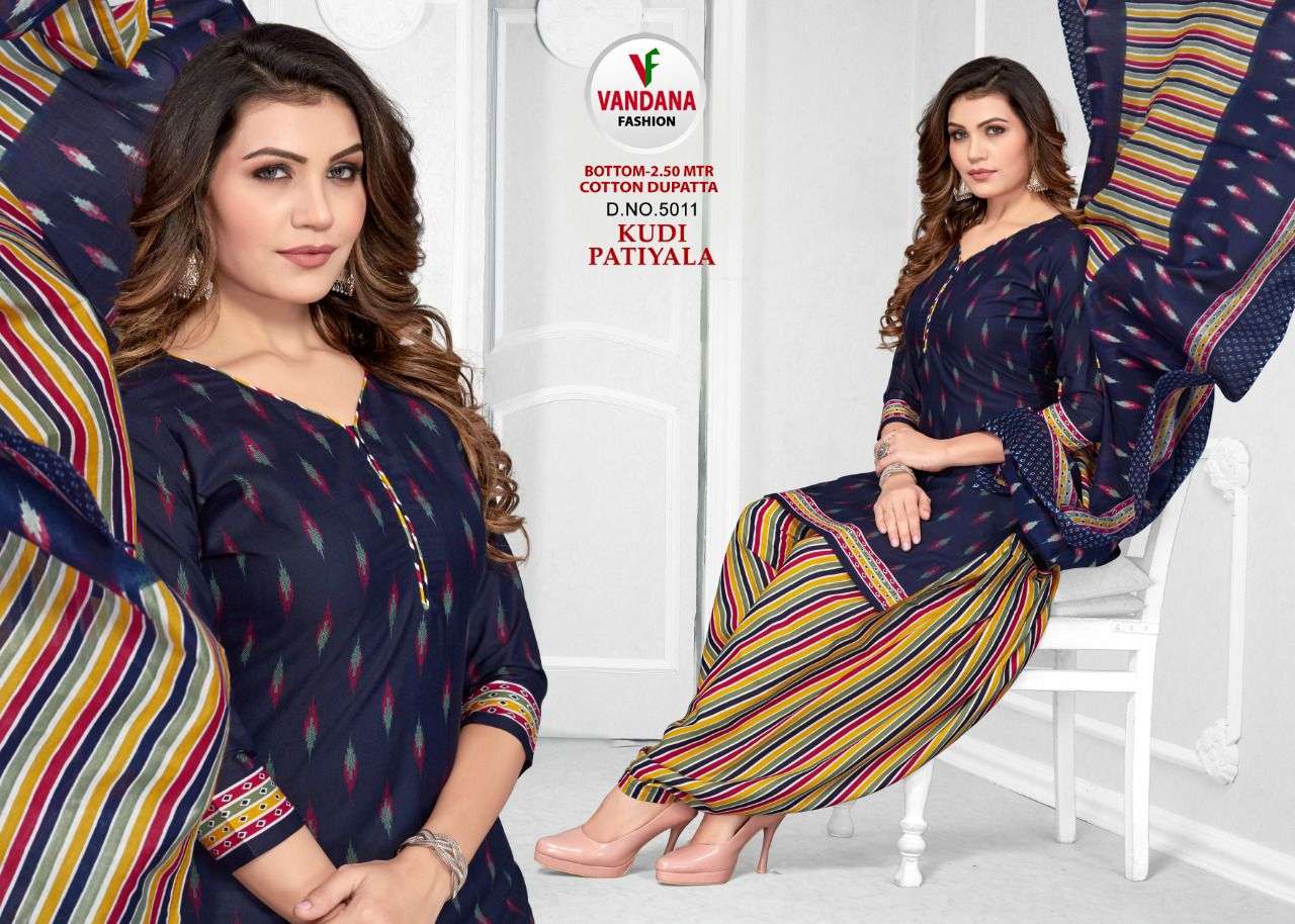 KUDI PATIYALA VOL-5 BY VANDANA 5001 TO 5012 SERIES BEAUTIFUL SUITS COLORFUL STYLISH FANCY CASUAL WEAR & ETHNIC WEAR COTTON PRINT DRESSES AT WHOLESALE PRICE