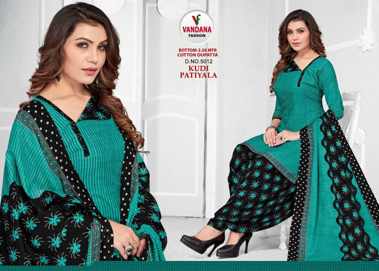 KUDI PATIYALA VOL-5 BY VANDANA 5001 TO 5012 SERIES BEAUTIFUL SUITS COLORFUL STYLISH FANCY CASUAL WEAR & ETHNIC WEAR COTTON PRINT DRESSES AT WHOLESALE PRICE
