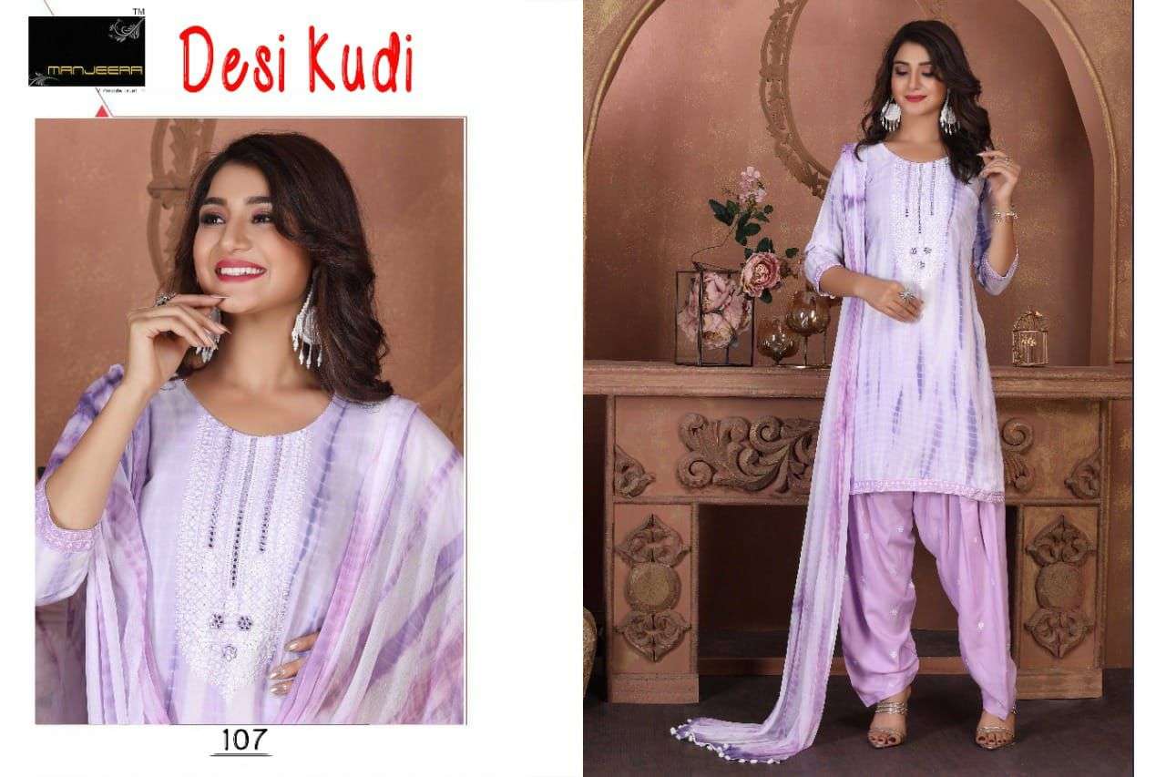 DESI KUDI BY MANJEERA 101 TO 108 SERIES BEAUTIFUL PATIYALA SUITS COLORFUL STYLISH FANCY CASUAL WEAR & ETHNIC WEAR RAYON WITH WORK DRESSES AT WHOLESALE PRICE