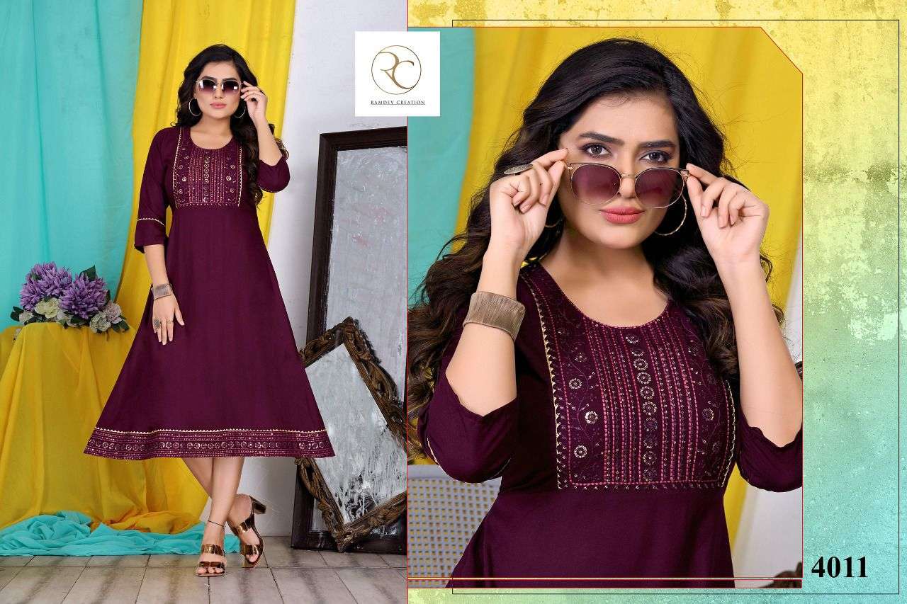 KAINAT BY RC 4011 TO 4018 SERIES BEAUTIFUL STYLISH FANCY COLORFUL CASUAL WEAR & ETHNIC WEAR RAYON WITH WORK KURTIS AT WHOLESALE PRICE