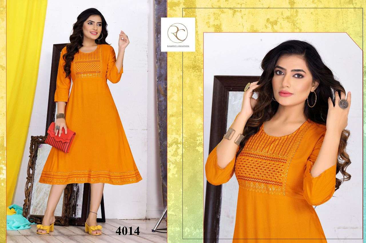 KAINAT BY RC 4011 TO 4018 SERIES BEAUTIFUL STYLISH FANCY COLORFUL CASUAL WEAR & ETHNIC WEAR RAYON WITH WORK KURTIS AT WHOLESALE PRICE