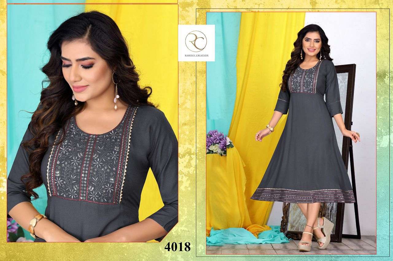 KAINAT BY RC 4011 TO 4018 SERIES BEAUTIFUL STYLISH FANCY COLORFUL CASUAL WEAR & ETHNIC WEAR RAYON WITH WORK KURTIS AT WHOLESALE PRICE