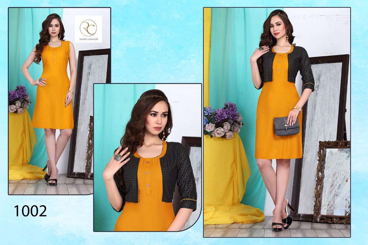 TIP TOP BY RC 1001 TO 1008 SERIES BEAUTIFUL STYLISH FANCY COLORFUL CASUAL WEAR & ETHNIC WEAR RAYON PRINT KURTIS WITH KOTI AT WHOLESALE PRICE