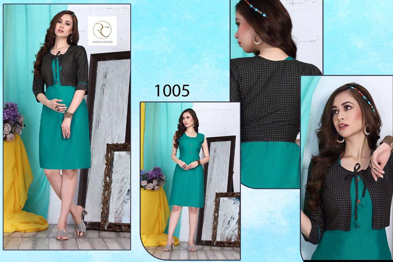 TIP TOP BY RC 1001 TO 1008 SERIES BEAUTIFUL STYLISH FANCY COLORFUL CASUAL WEAR & ETHNIC WEAR RAYON PRINT KURTIS WITH KOTI AT WHOLESALE PRICE
