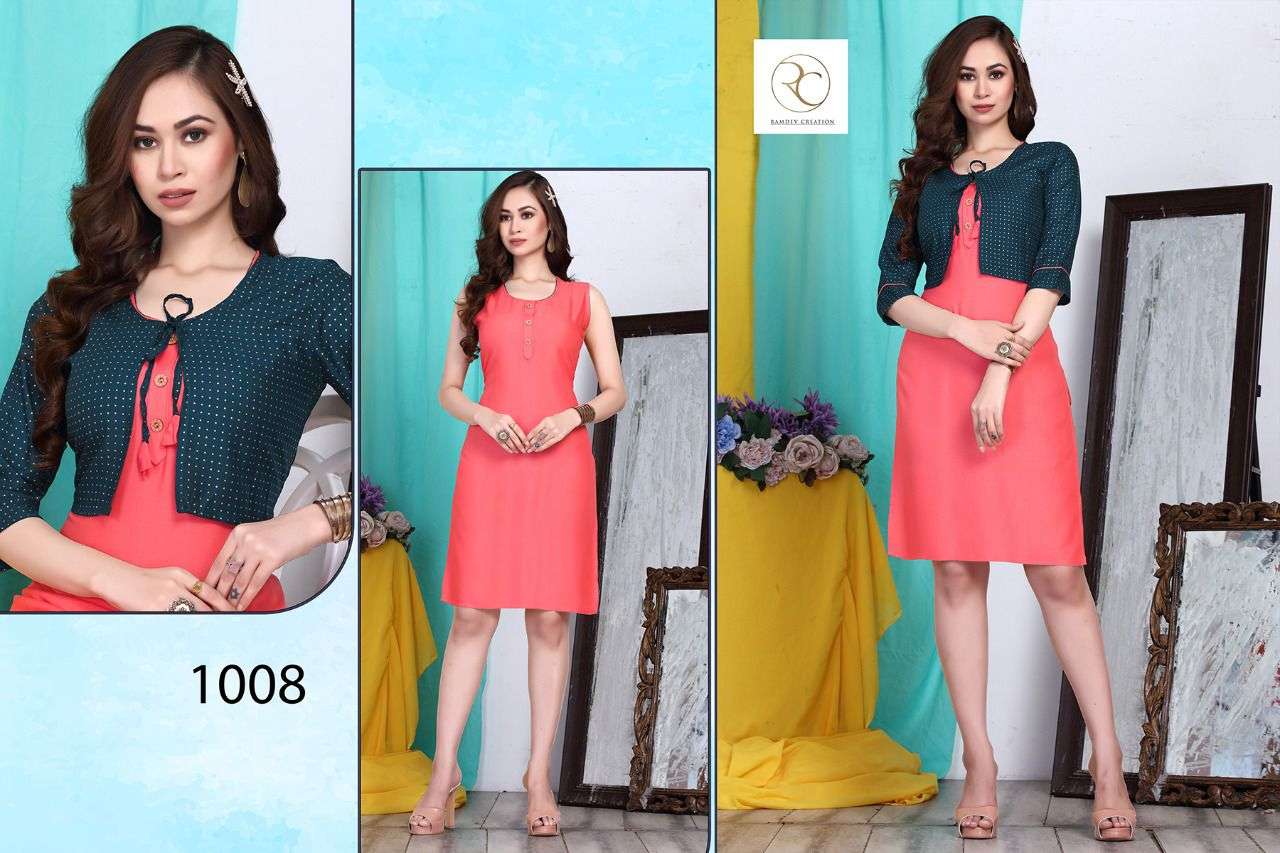 TIP TOP BY RC 1001 TO 1008 SERIES BEAUTIFUL STYLISH FANCY COLORFUL CASUAL WEAR & ETHNIC WEAR RAYON PRINT KURTIS WITH KOTI AT WHOLESALE PRICE