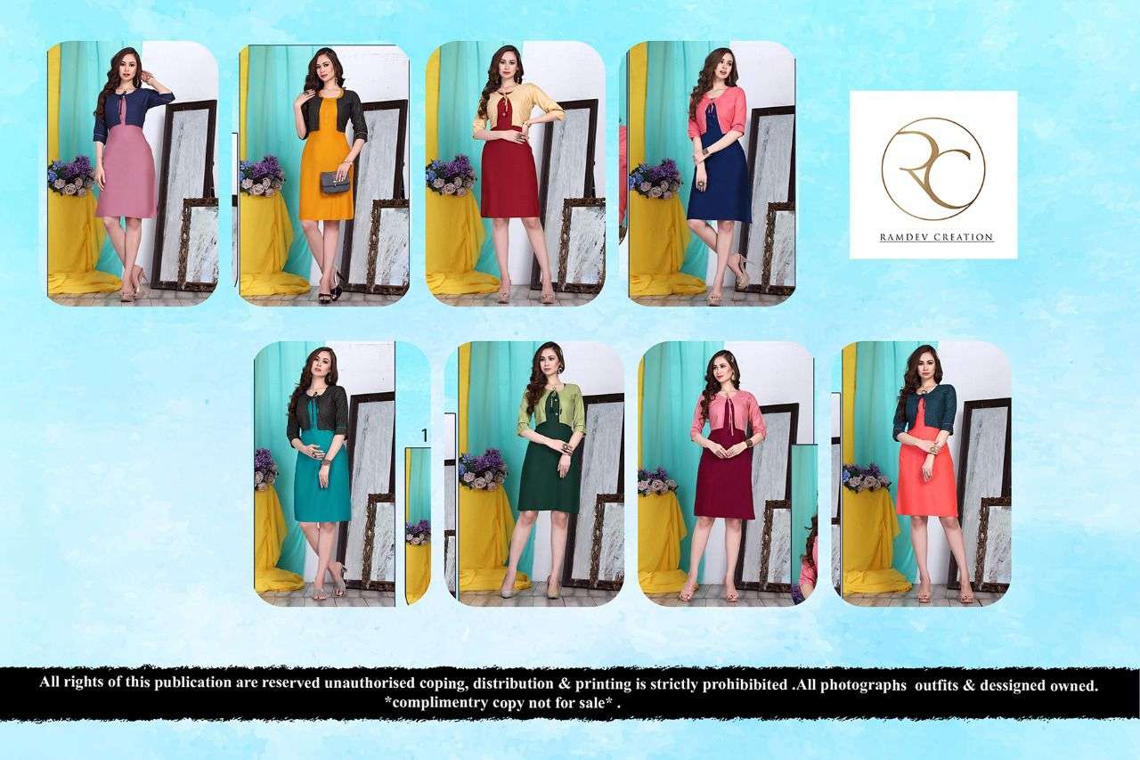 TIP TOP BY RC 1001 TO 1008 SERIES BEAUTIFUL STYLISH FANCY COLORFUL CASUAL WEAR & ETHNIC WEAR RAYON PRINT KURTIS WITH KOTI AT WHOLESALE PRICE