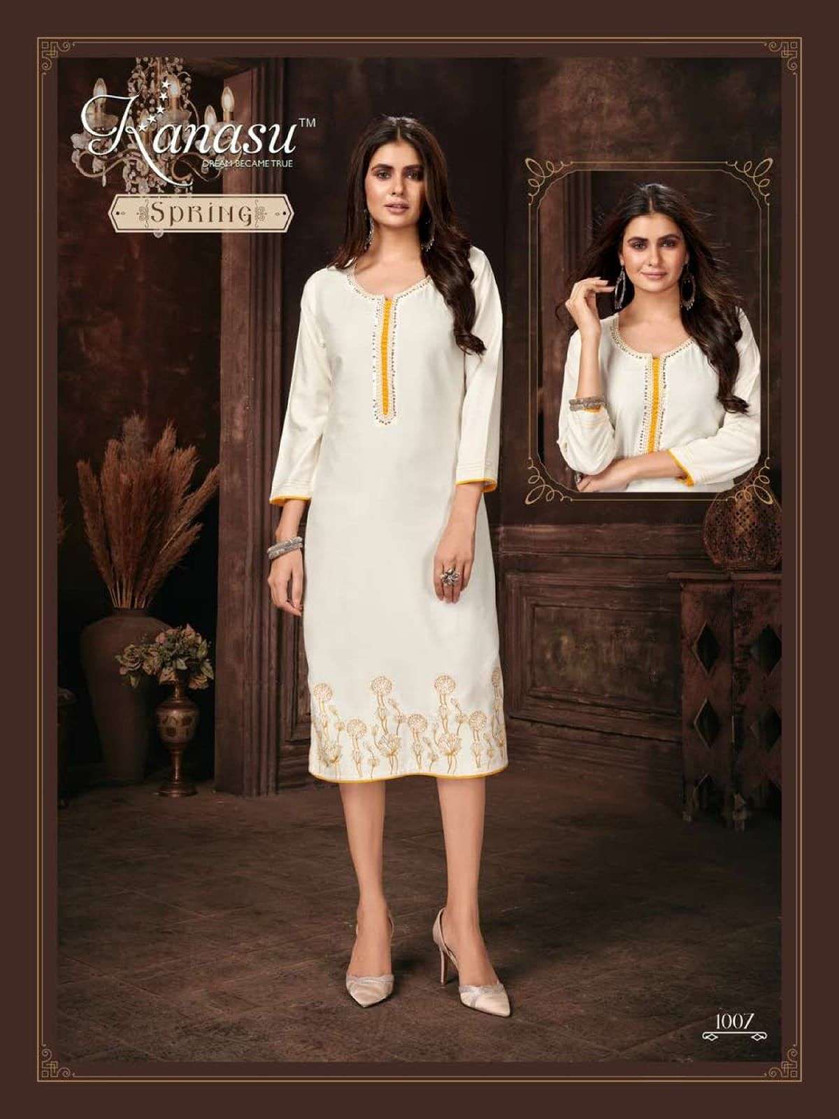 SPRING BY KANASU 1001 TO 1008 SERIES BEAUTIFUL STYLISH FANCY COLORFUL CASUAL WEAR & ETHNIC WEAR RAYON EMBROIDERED KURTIS AT WHOLESALE PRICE