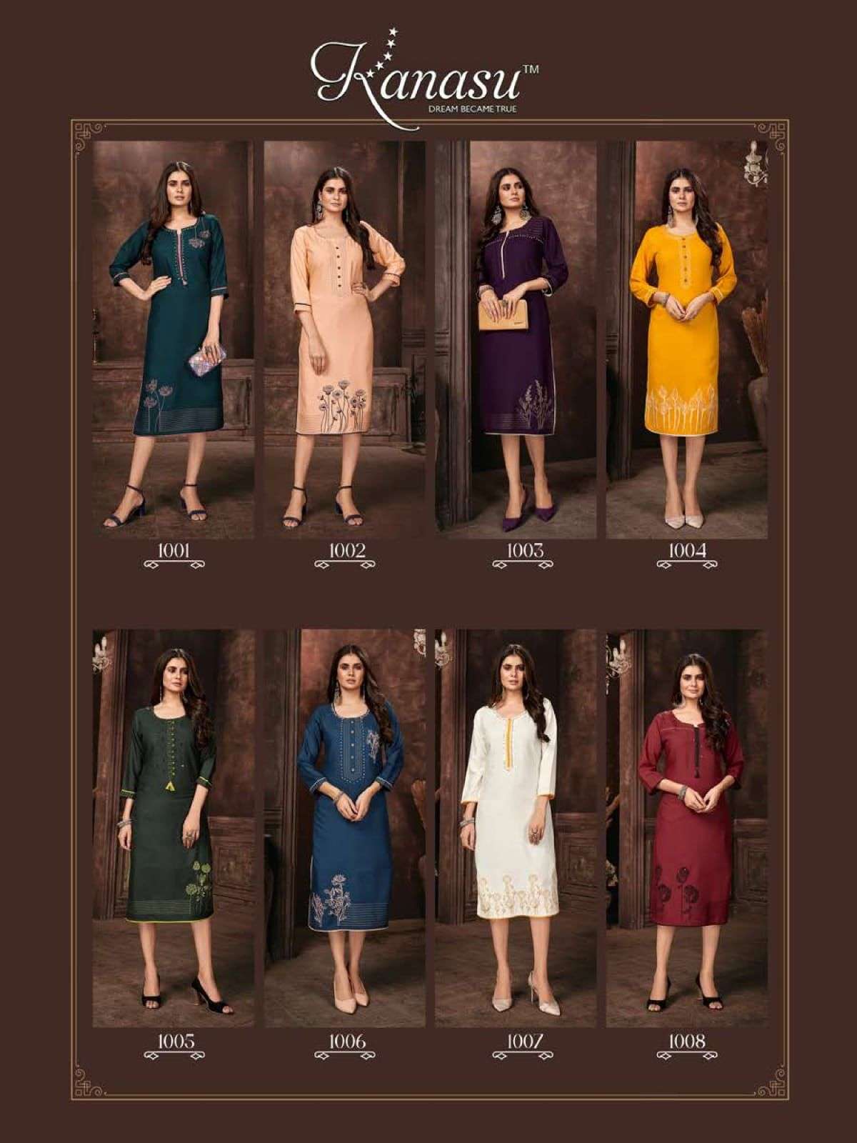 SPRING BY KANASU 1001 TO 1008 SERIES BEAUTIFUL STYLISH FANCY COLORFUL CASUAL WEAR & ETHNIC WEAR RAYON EMBROIDERED KURTIS AT WHOLESALE PRICE