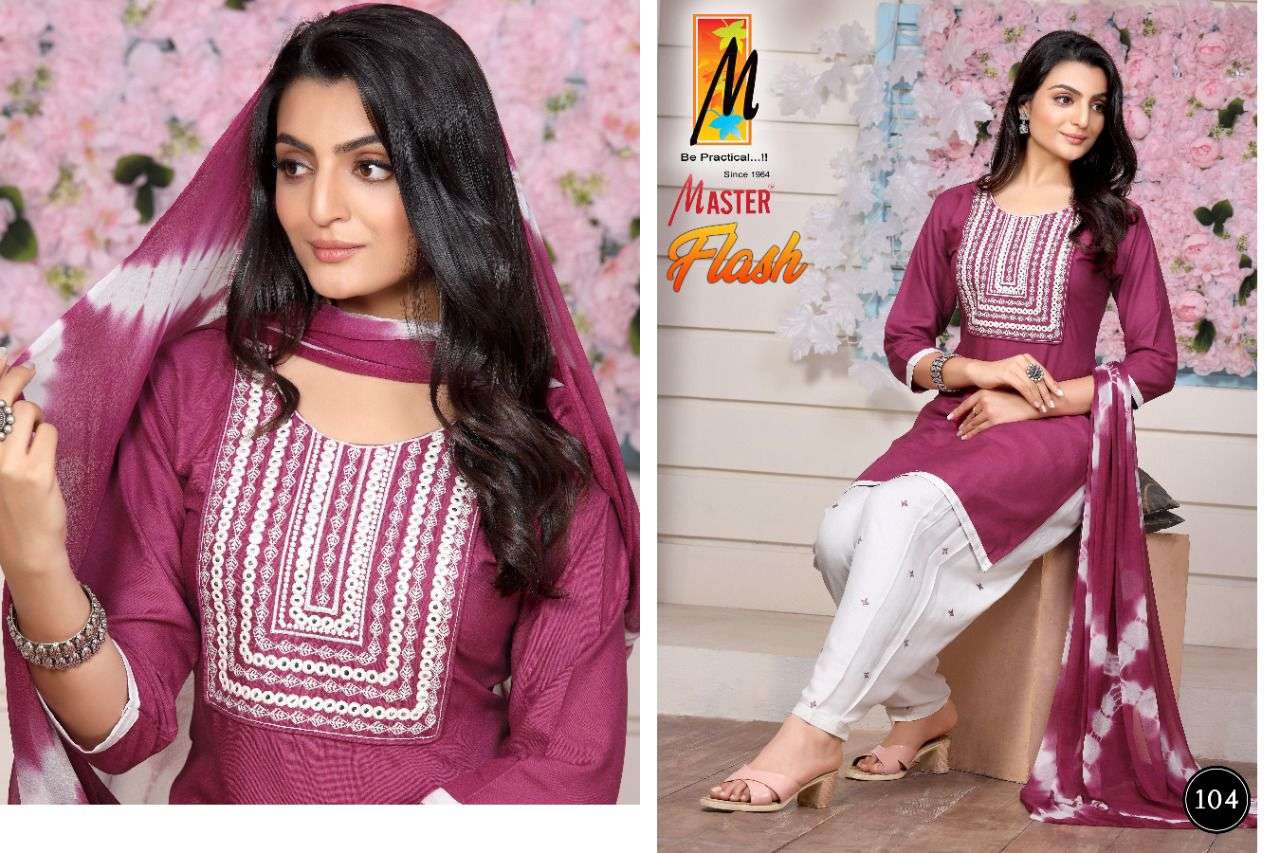 FLASH BY MASTER 101 TO 108 SERIES BEAUTIFUL PATIYALA SUITS COLORFUL STYLISH FANCY CASUAL WEAR & ETHNIC WEAR RAYON WITH WORK DRESSES AT WHOLESALE PRICE
