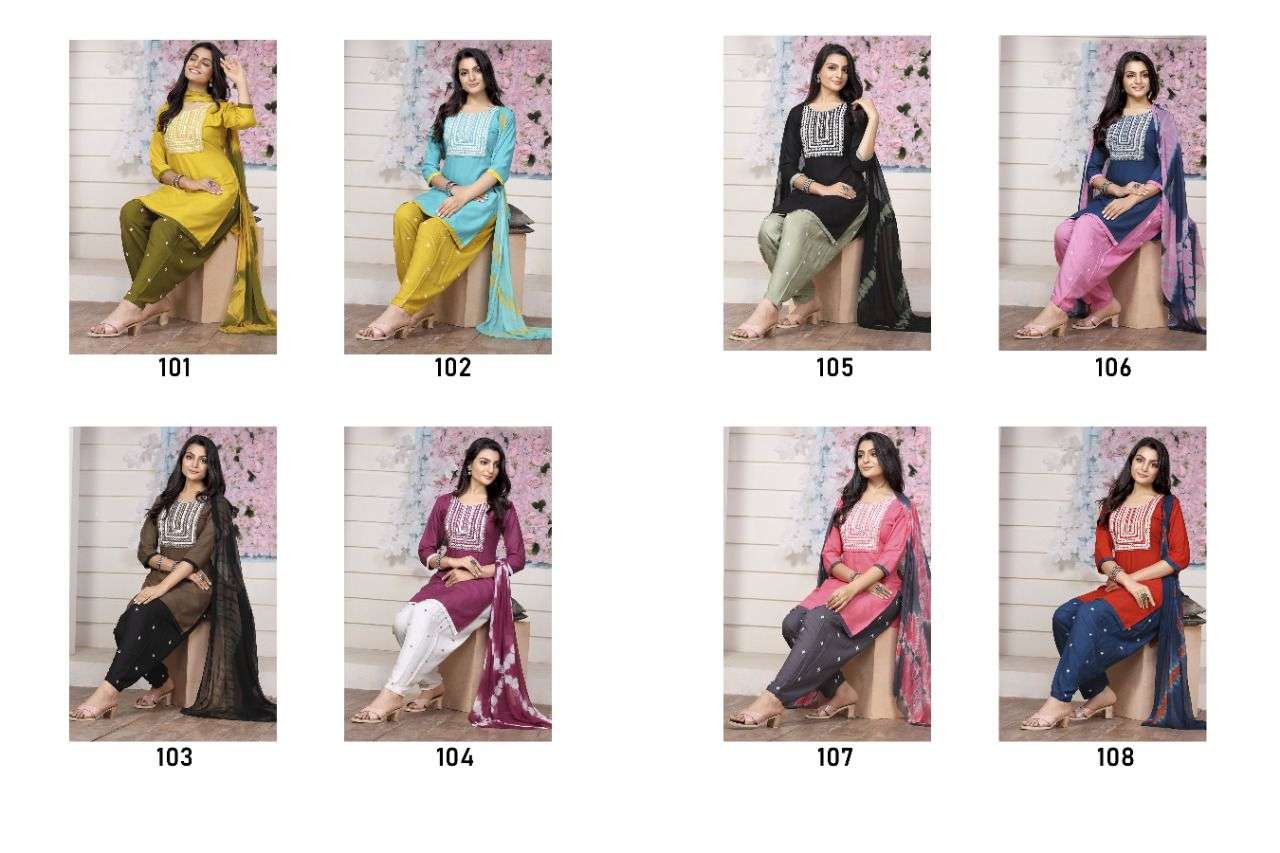 FLASH BY MASTER 101 TO 108 SERIES BEAUTIFUL PATIYALA SUITS COLORFUL STYLISH FANCY CASUAL WEAR & ETHNIC WEAR RAYON WITH WORK DRESSES AT WHOLESALE PRICE
