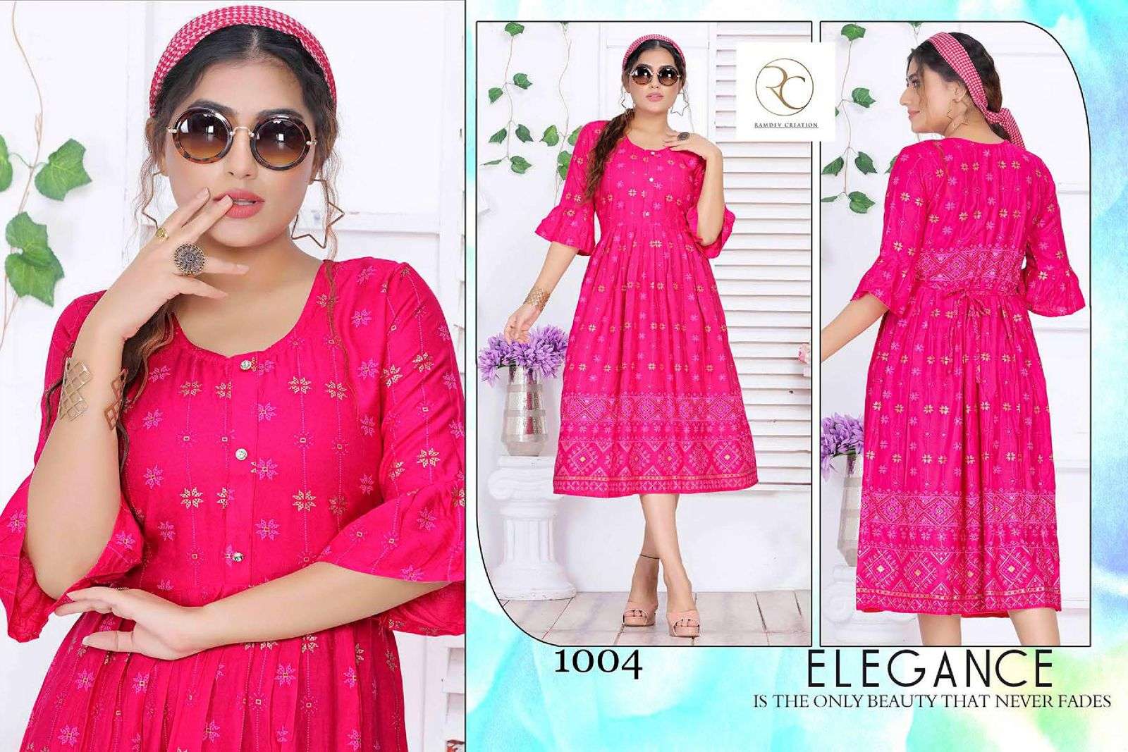 GOLDY VOL-5 BY RC 1001 TO 1008 SERIES BEAUTIFUL STYLISH FANCY COLORFUL CASUAL WEAR & ETHNIC WEAR RAYON PRINT KURTIS AT WHOLESALE PRICE