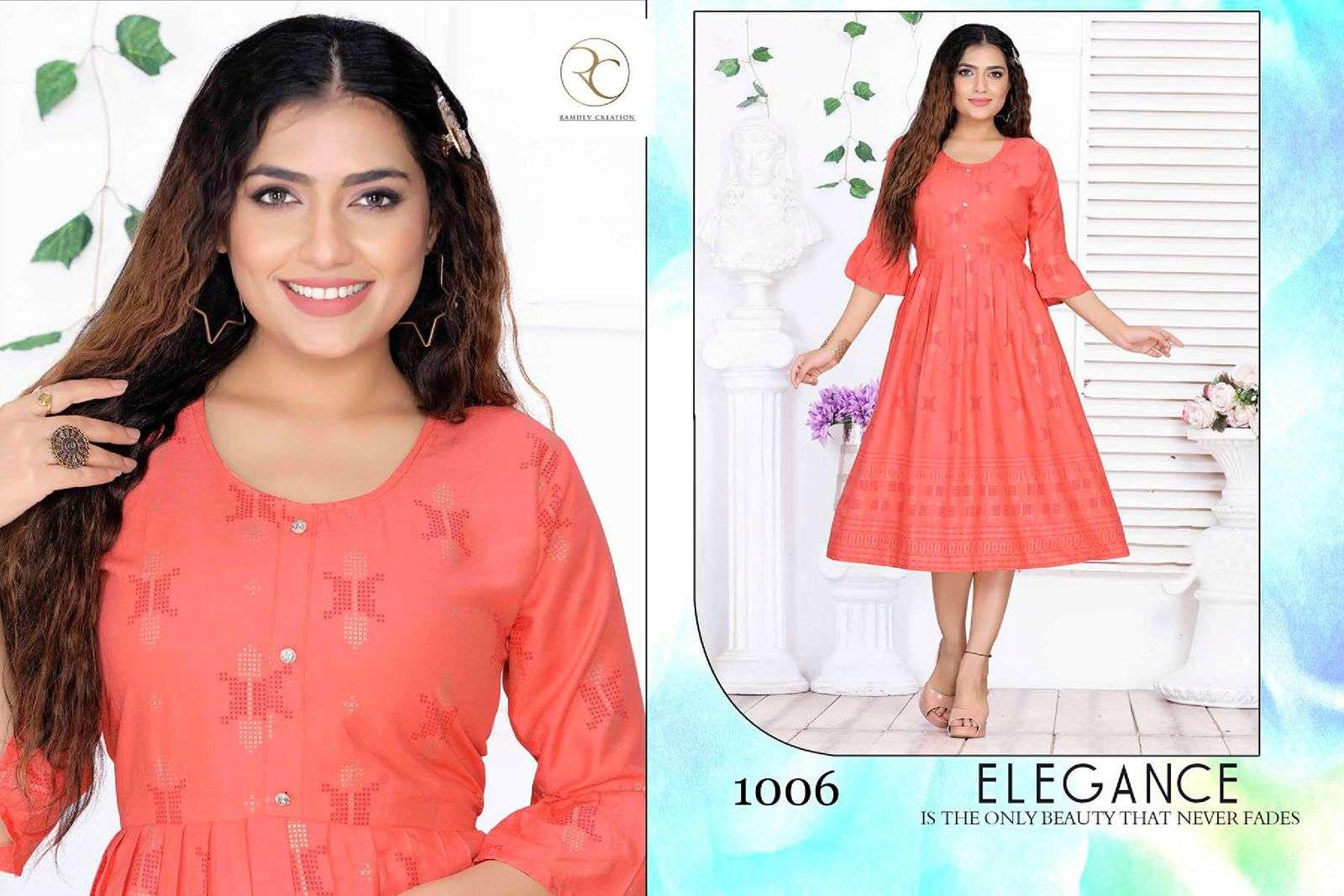 GOLDY VOL-5 BY RC 1001 TO 1008 SERIES BEAUTIFUL STYLISH FANCY COLORFUL CASUAL WEAR & ETHNIC WEAR RAYON PRINT KURTIS AT WHOLESALE PRICE