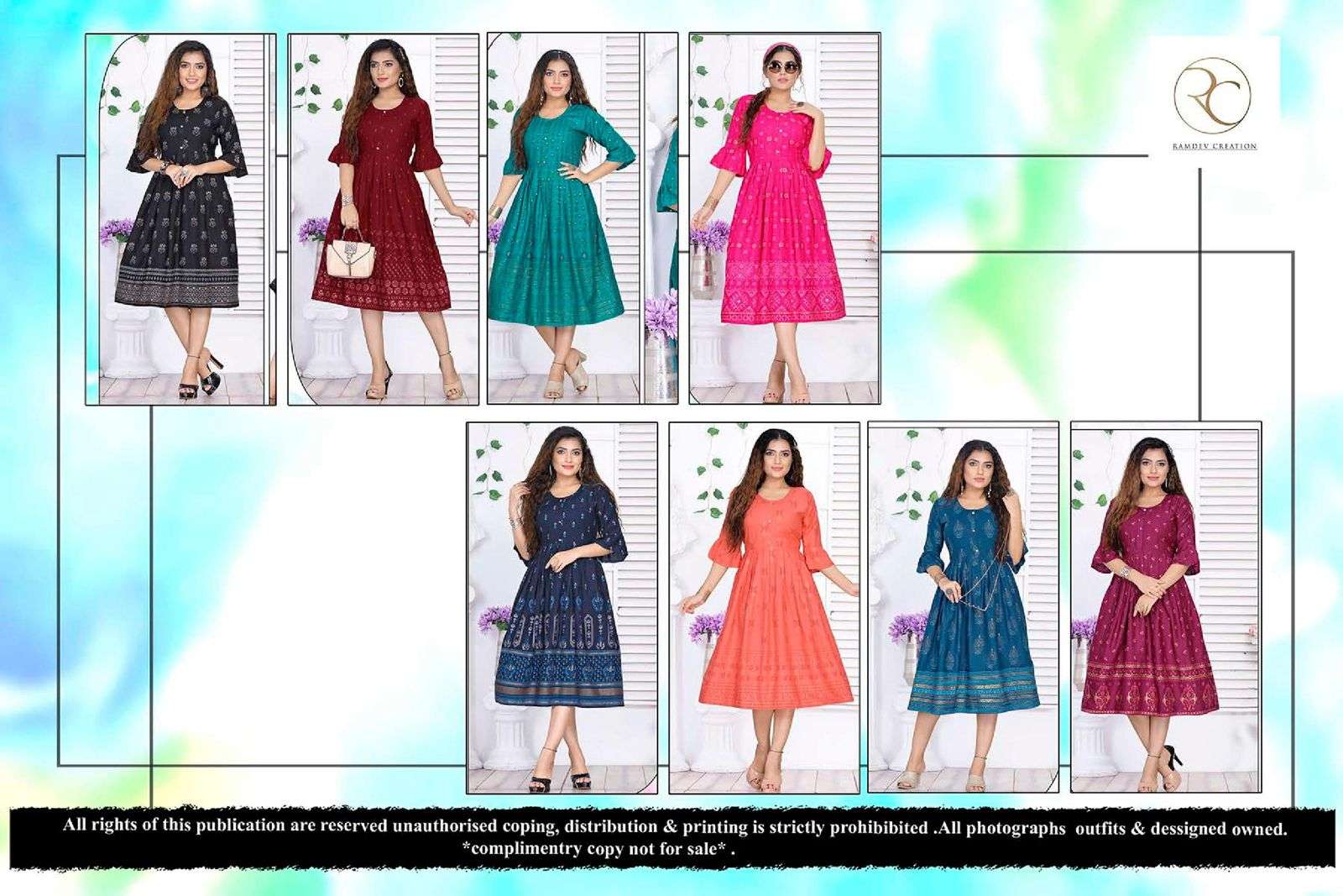 GOLDY VOL-5 BY RC 1001 TO 1008 SERIES BEAUTIFUL STYLISH FANCY COLORFUL CASUAL WEAR & ETHNIC WEAR RAYON PRINT KURTIS AT WHOLESALE PRICE