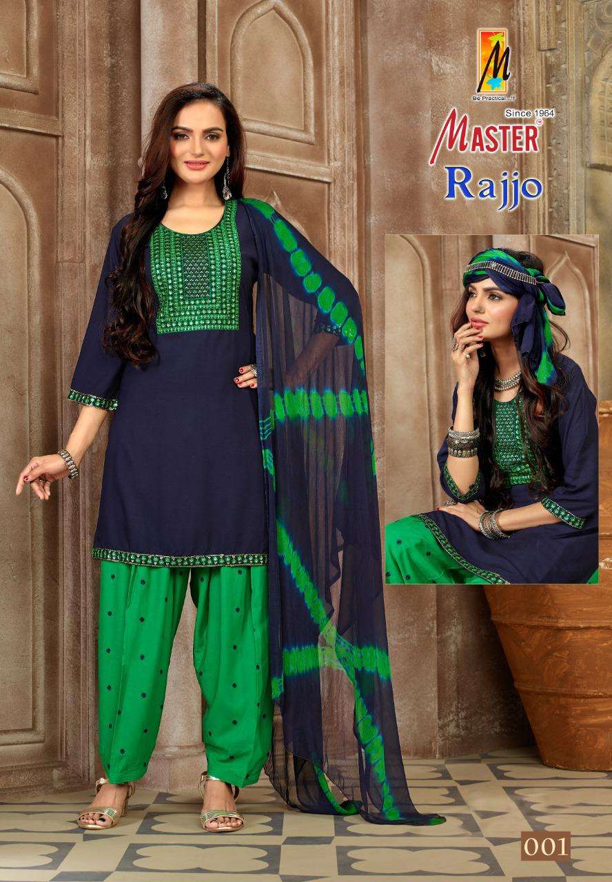 RAJJO BY MASTER 001 TO 008 SERIES BEAUTIFUL PATIYALA SUITS COLORFUL STYLISH FANCY CASUAL WEAR & ETHNIC WEAR RAYON WITH WORK DRESSES AT WHOLESALE PRICE