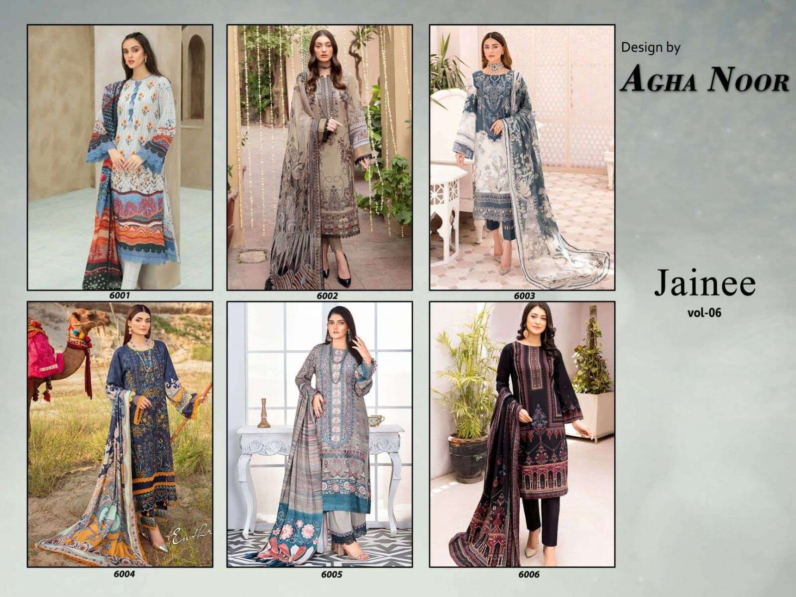 Jainee Vol-6 By Agha Noor 6001 To 6006 Series Beautiful Suits Colorful Stylish Fancy Casual Wear & Ethnic Wear Lawn Cotton Print Dresses At Wholesale Price