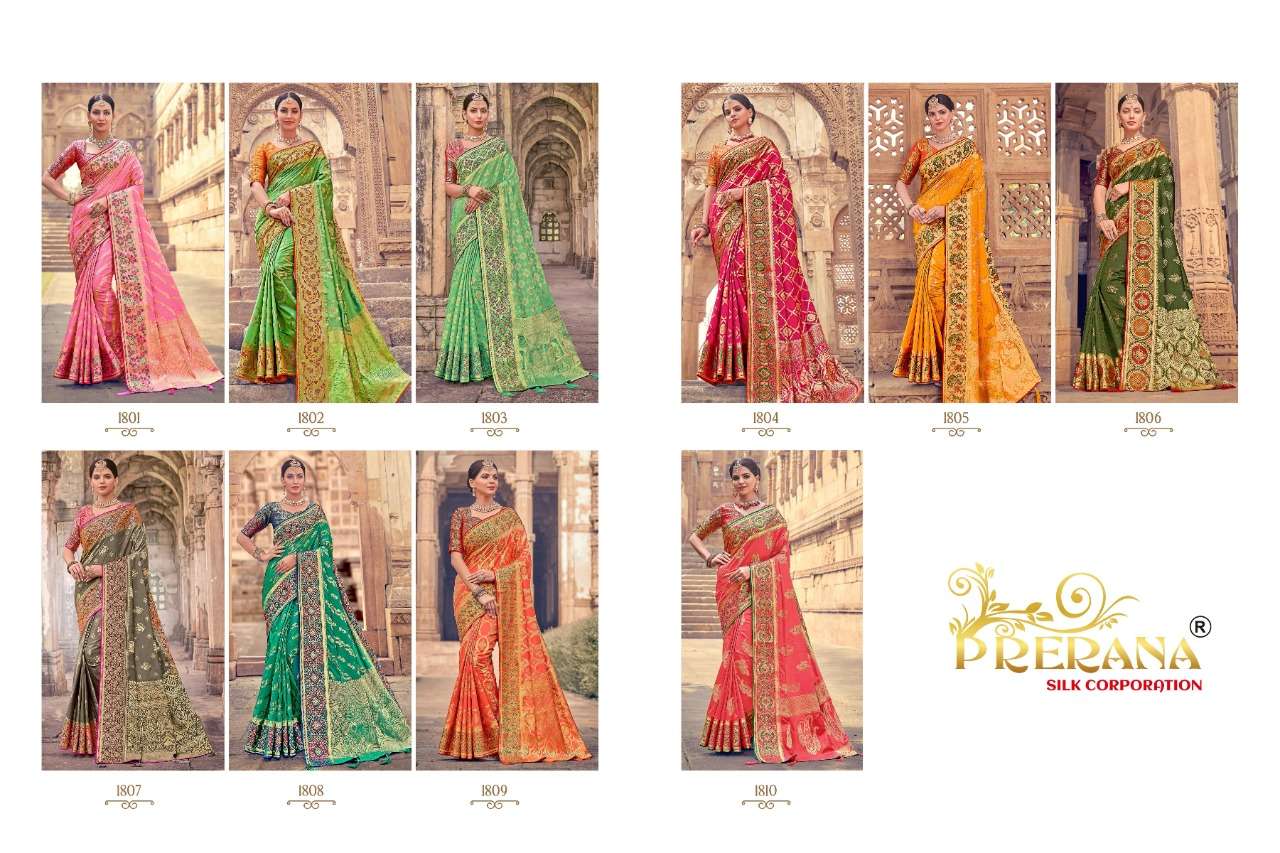 Prerana 1801 Series By Prerana 1801 To 1810 Series Indian Traditional Wear Collection Beautiful Stylish Fancy Colorful Party Wear & Occasional Wear Silk Sarees At Wholesale Price