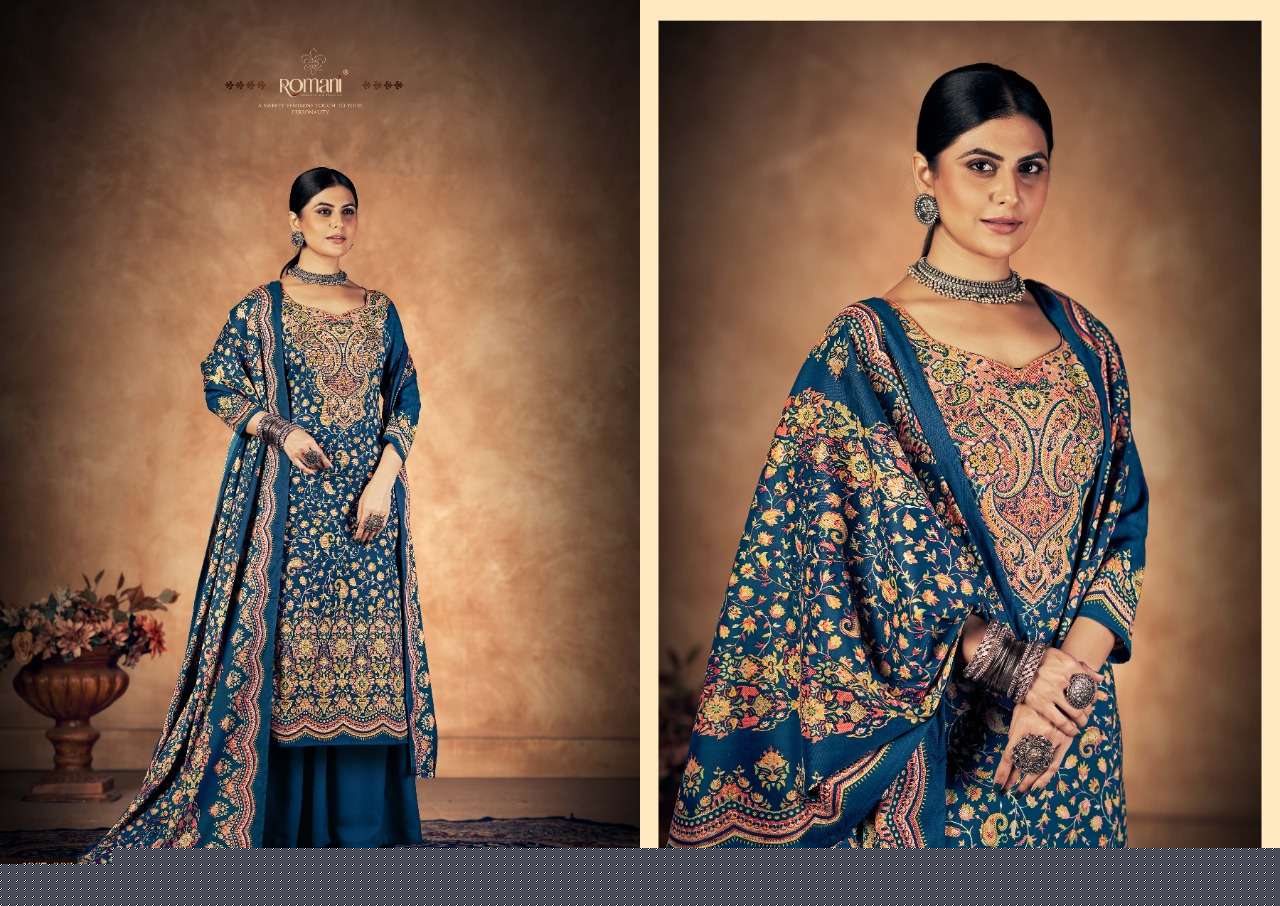 Kashmiri Kali By Romani 1067-001 To 1067-010 Series Beautiful Suits Colorful Stylish Fancy Casual Wear & Ethnic Wear Pure Pashmina Print With Work Dresses At Wholesale Price