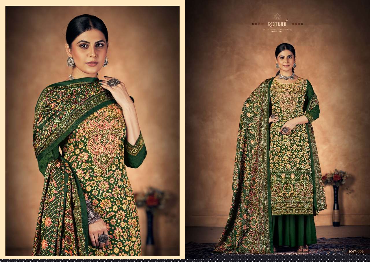 Kashmiri Kali By Romani 1067-001 To 1067-010 Series Beautiful Suits Colorful Stylish Fancy Casual Wear & Ethnic Wear Pure Pashmina Print With Work Dresses At Wholesale Price