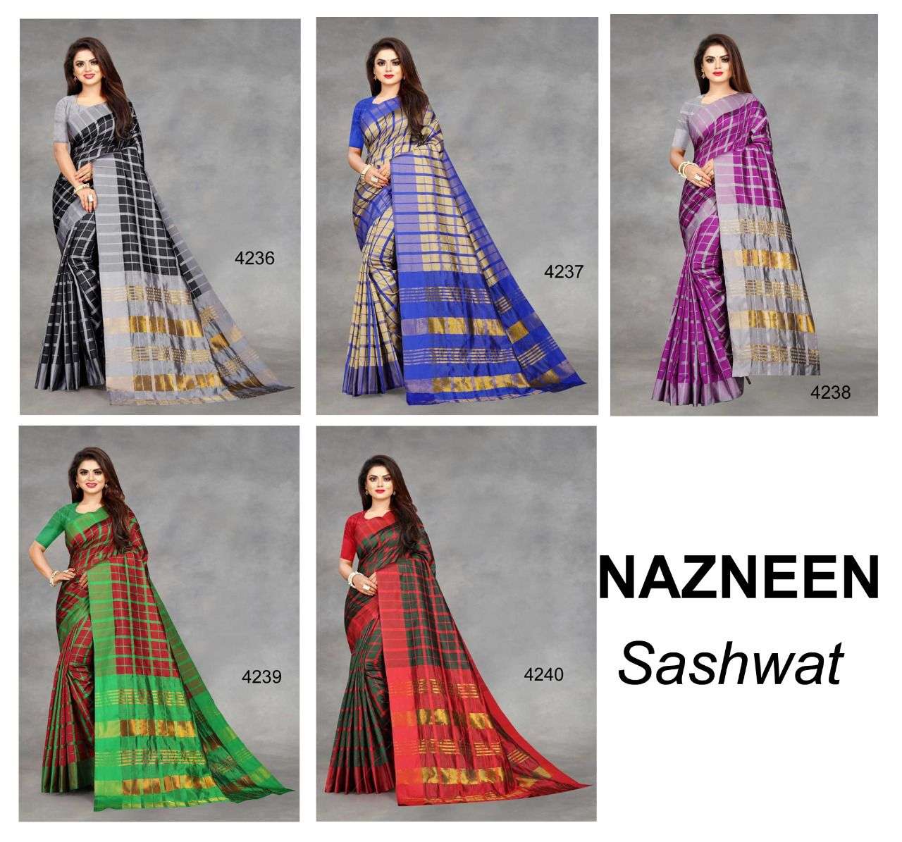 SASHWAT BY NAZNEEN 4236 TO 4240 SERIES INDIAN TRADITIONAL WEAR COLLECTION BEAUTIFUL STYLISH FANCY COLORFUL PARTY WEAR & OCCASIONAL WEAR LINEN COTTON SAREES AT WHOLESALE PRICE