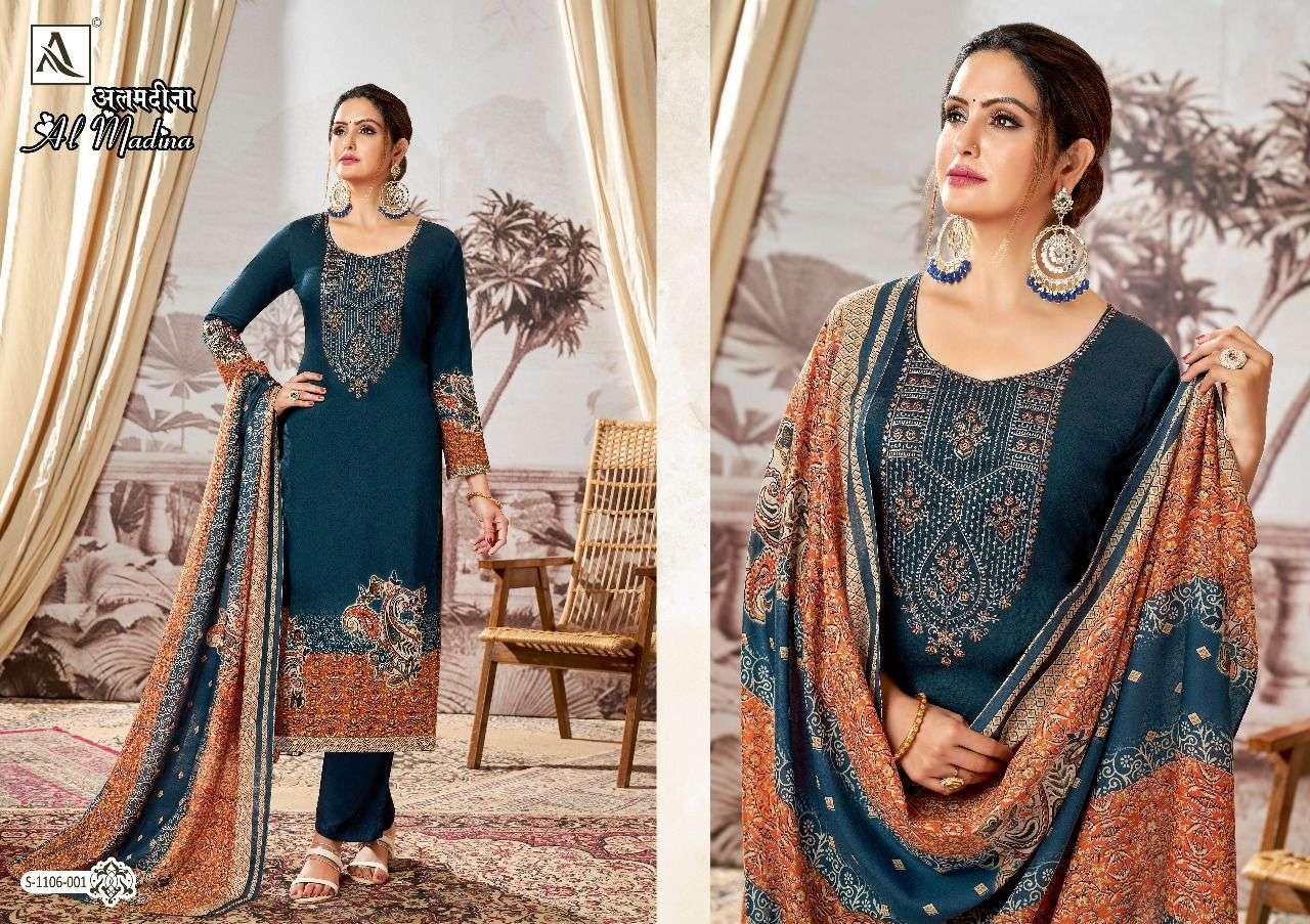 AL MADINA BY ALOK SUITS 1106-001 TO 1106-008 SERIES BEAUTIFUL SUITS COLORFUL STYLISH FANCY CASUAL WEAR & ETHNIC WEAR PURE JAM SATIN PRINT EMBROIDERED DRESSES AT WHOLESALE PRICE