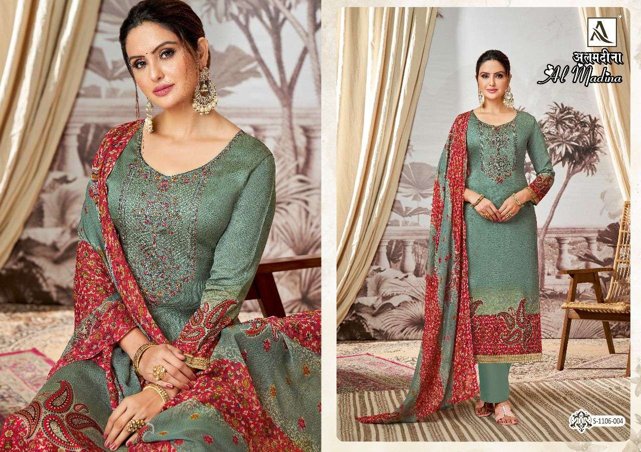 AL MADINA BY ALOK SUITS 1106-001 TO 1106-008 SERIES BEAUTIFUL SUITS COLORFUL STYLISH FANCY CASUAL WEAR & ETHNIC WEAR PURE JAM SATIN PRINT EMBROIDERED DRESSES AT WHOLESALE PRICE