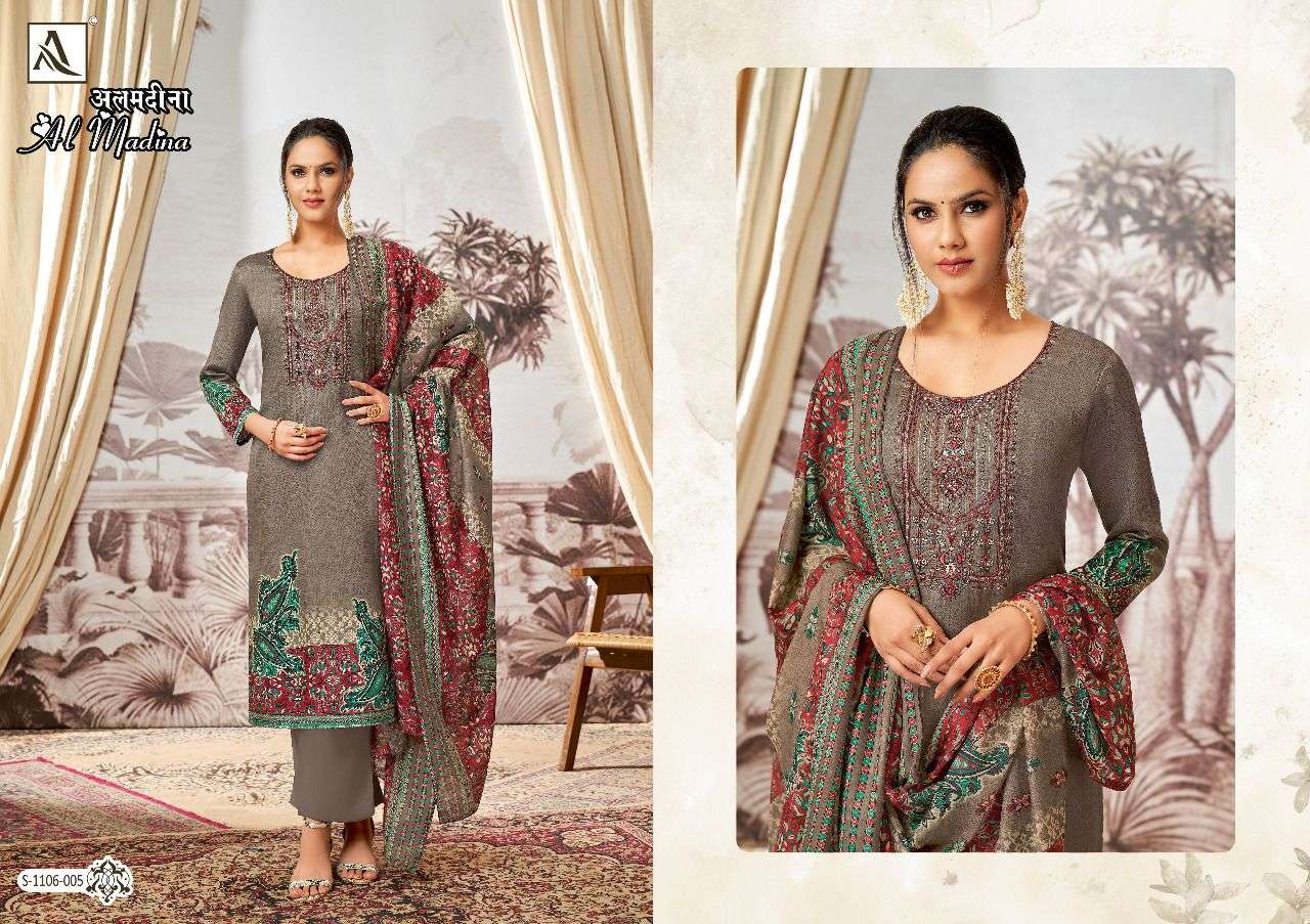 AL MADINA BY ALOK SUITS 1106-001 TO 1106-008 SERIES BEAUTIFUL SUITS COLORFUL STYLISH FANCY CASUAL WEAR & ETHNIC WEAR PURE JAM SATIN PRINT EMBROIDERED DRESSES AT WHOLESALE PRICE