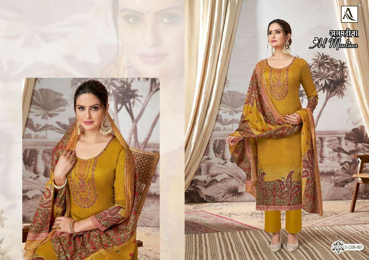 AL MADINA BY ALOK SUITS 1106-001 TO 1106-008 SERIES BEAUTIFUL SUITS COLORFUL STYLISH FANCY CASUAL WEAR & ETHNIC WEAR PURE JAM SATIN PRINT EMBROIDERED DRESSES AT WHOLESALE PRICE