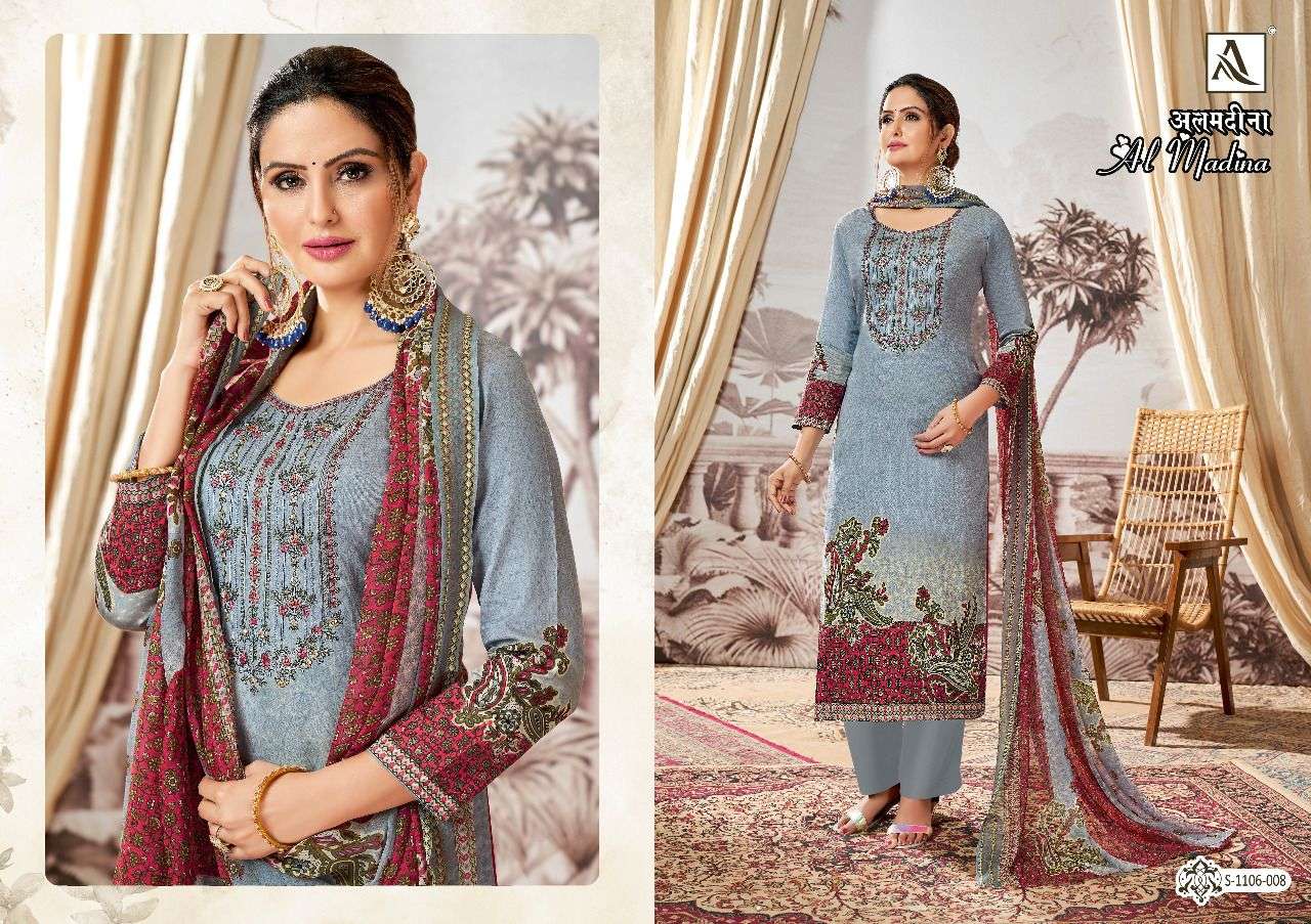 AL MADINA BY ALOK SUITS 1106-001 TO 1106-008 SERIES BEAUTIFUL SUITS COLORFUL STYLISH FANCY CASUAL WEAR & ETHNIC WEAR PURE JAM SATIN PRINT EMBROIDERED DRESSES AT WHOLESALE PRICE
