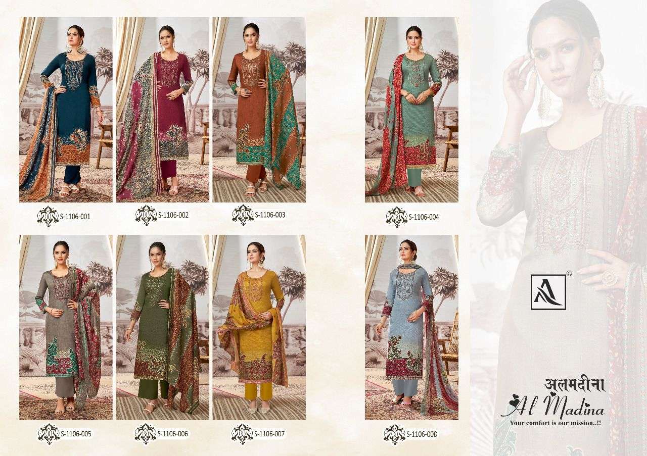 AL MADINA BY ALOK SUITS 1106-001 TO 1106-008 SERIES BEAUTIFUL SUITS COLORFUL STYLISH FANCY CASUAL WEAR & ETHNIC WEAR PURE JAM SATIN PRINT EMBROIDERED DRESSES AT WHOLESALE PRICE
