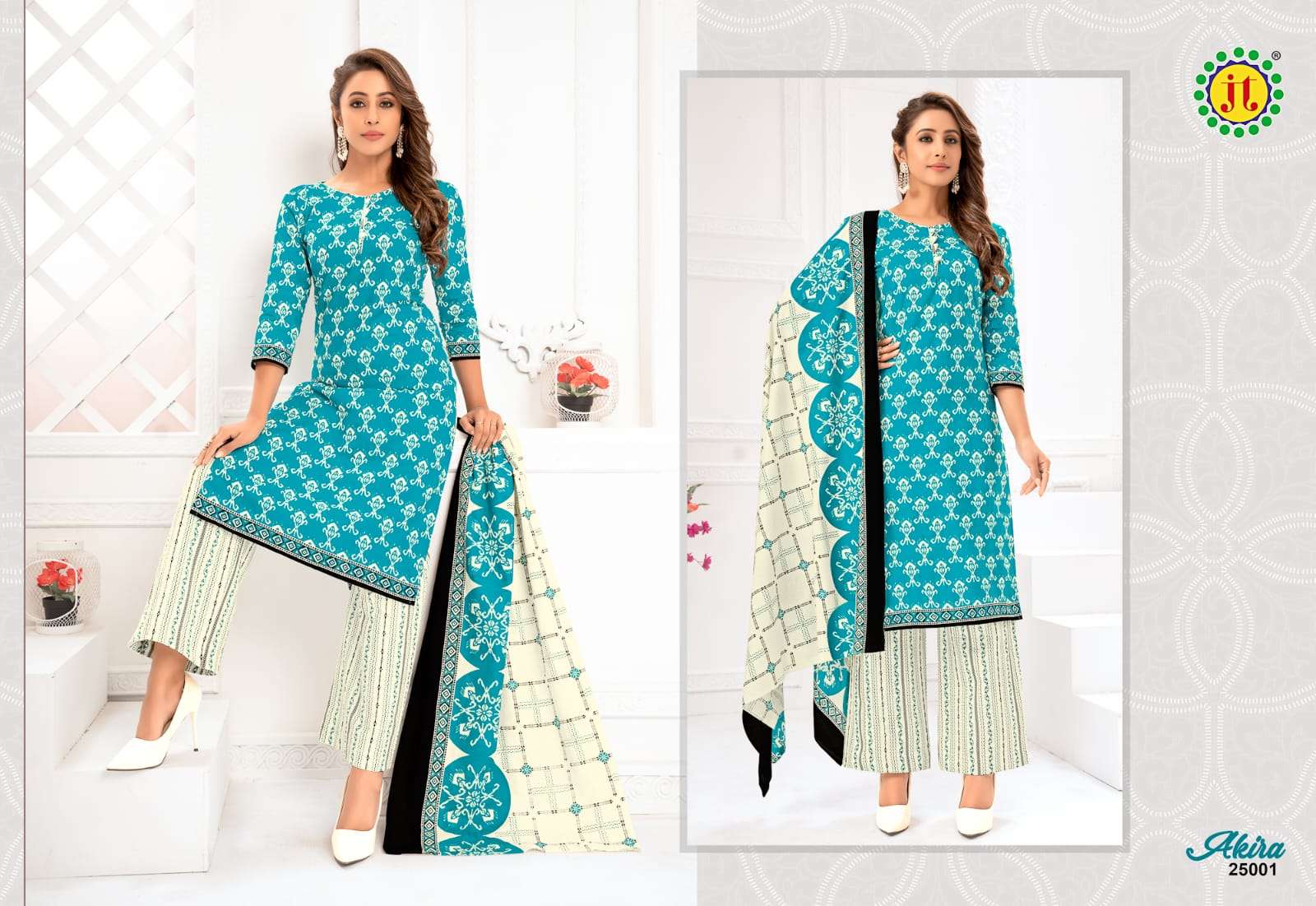 AKIRA VOL-25 BY JT 25001 TO 25015 SERIES BEAUTIFUL SUITS COLORFUL STYLISH FANCY CASUAL WEAR & ETHNIC WEAR PURE COTTON PRINT DRESSES AT WHOLESALE PRICE