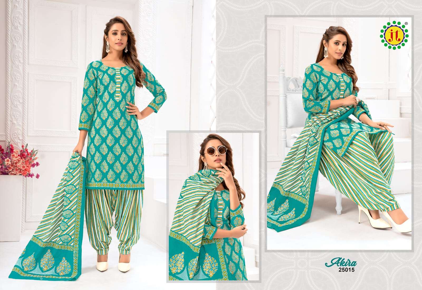 AKIRA VOL-25 BY JT 25001 TO 25015 SERIES BEAUTIFUL SUITS COLORFUL STYLISH FANCY CASUAL WEAR & ETHNIC WEAR PURE COTTON PRINT DRESSES AT WHOLESALE PRICE