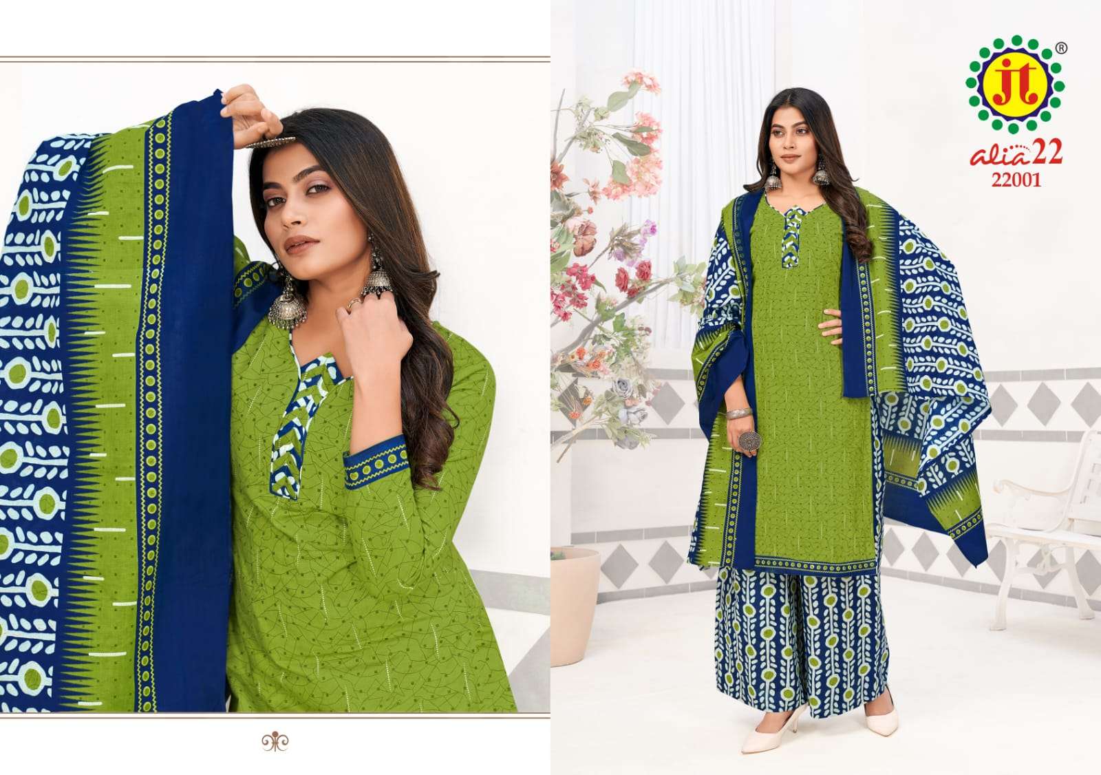 ALIA VOL-22 BY JT 22001 TO 22015 SERIES BEAUTIFUL SUITS COLORFUL STYLISH FANCY CASUAL WEAR & ETHNIC WEAR PURE COTTON PRINT DRESSES AT WHOLESALE PRICE
