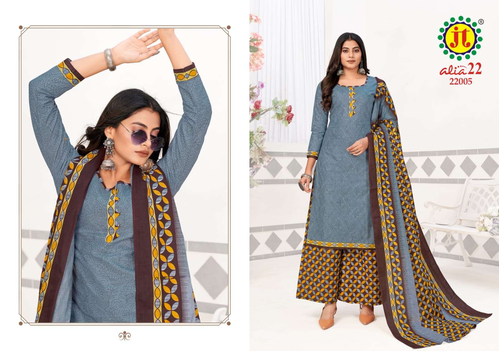 ALIA VOL-22 BY JT 22001 TO 22015 SERIES BEAUTIFUL SUITS COLORFUL STYLISH FANCY CASUAL WEAR & ETHNIC WEAR PURE COTTON PRINT DRESSES AT WHOLESALE PRICE