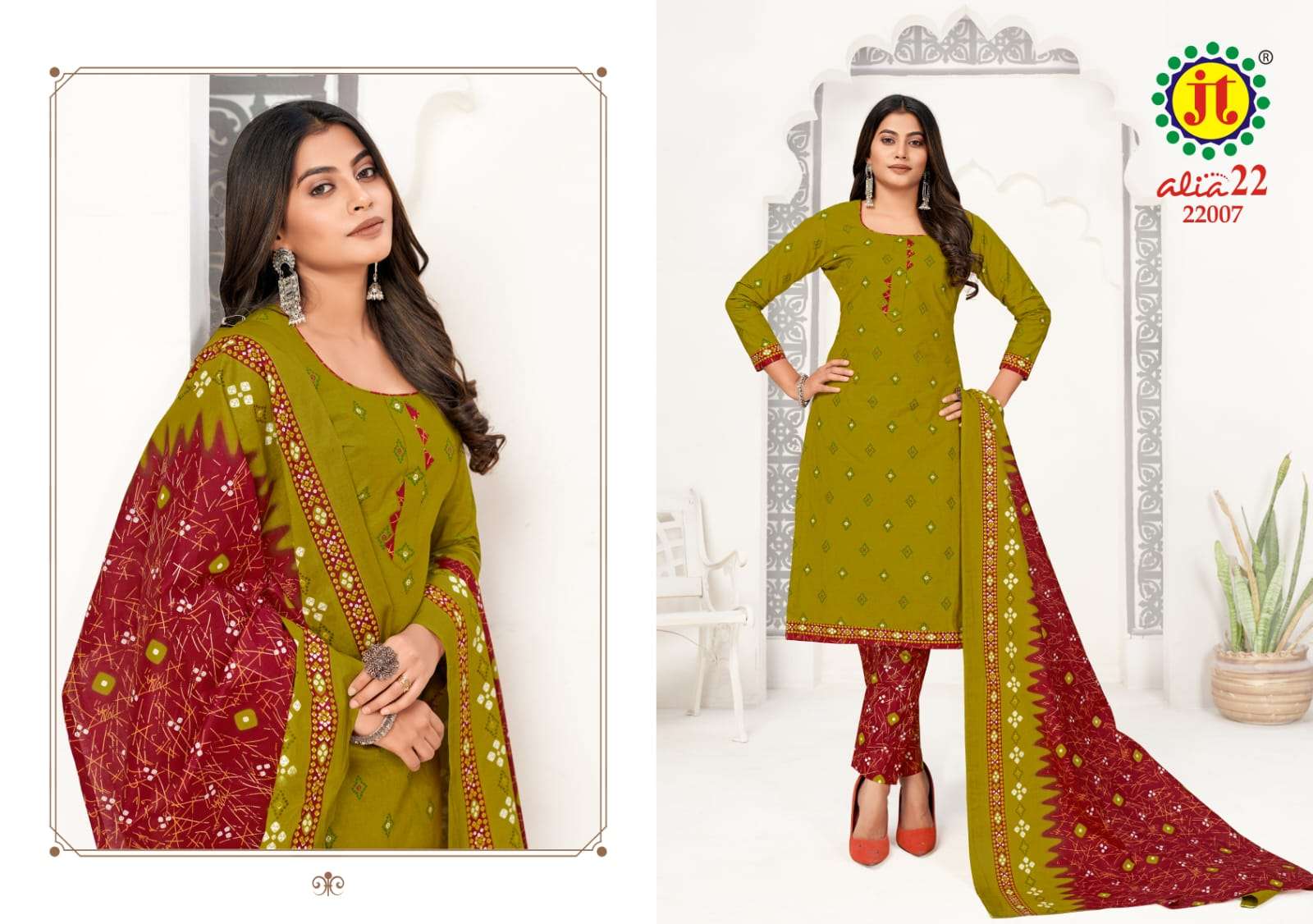 ALIA VOL-22 BY JT 22001 TO 22015 SERIES BEAUTIFUL SUITS COLORFUL STYLISH FANCY CASUAL WEAR & ETHNIC WEAR PURE COTTON PRINT DRESSES AT WHOLESALE PRICE