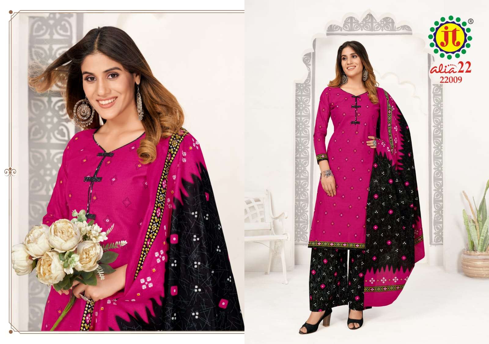 ALIA VOL-22 BY JT 22001 TO 22015 SERIES BEAUTIFUL SUITS COLORFUL STYLISH FANCY CASUAL WEAR & ETHNIC WEAR PURE COTTON PRINT DRESSES AT WHOLESALE PRICE