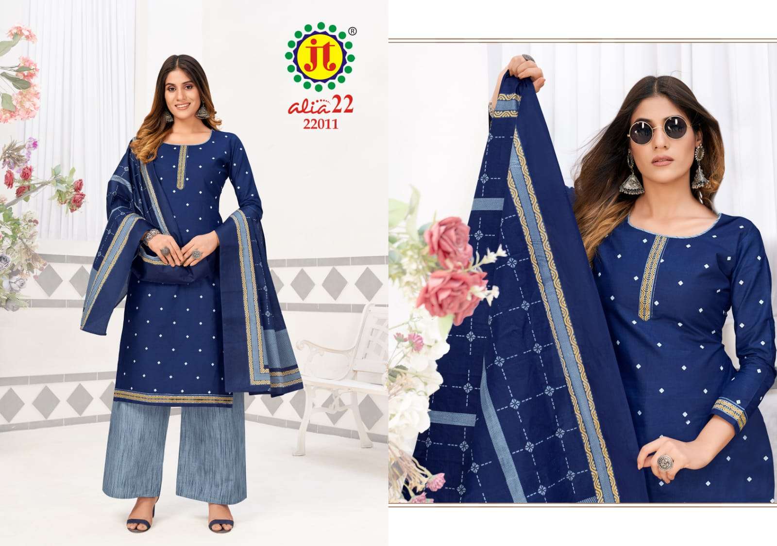 ALIA VOL-22 BY JT 22001 TO 22015 SERIES BEAUTIFUL SUITS COLORFUL STYLISH FANCY CASUAL WEAR & ETHNIC WEAR PURE COTTON PRINT DRESSES AT WHOLESALE PRICE